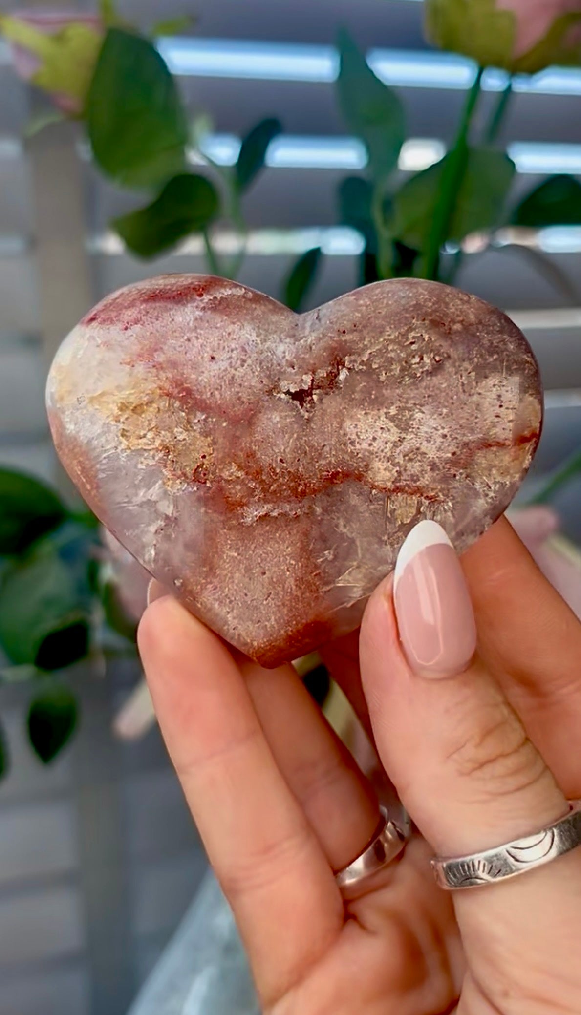 Gorgeous, pink amethyst heart - comes with stand