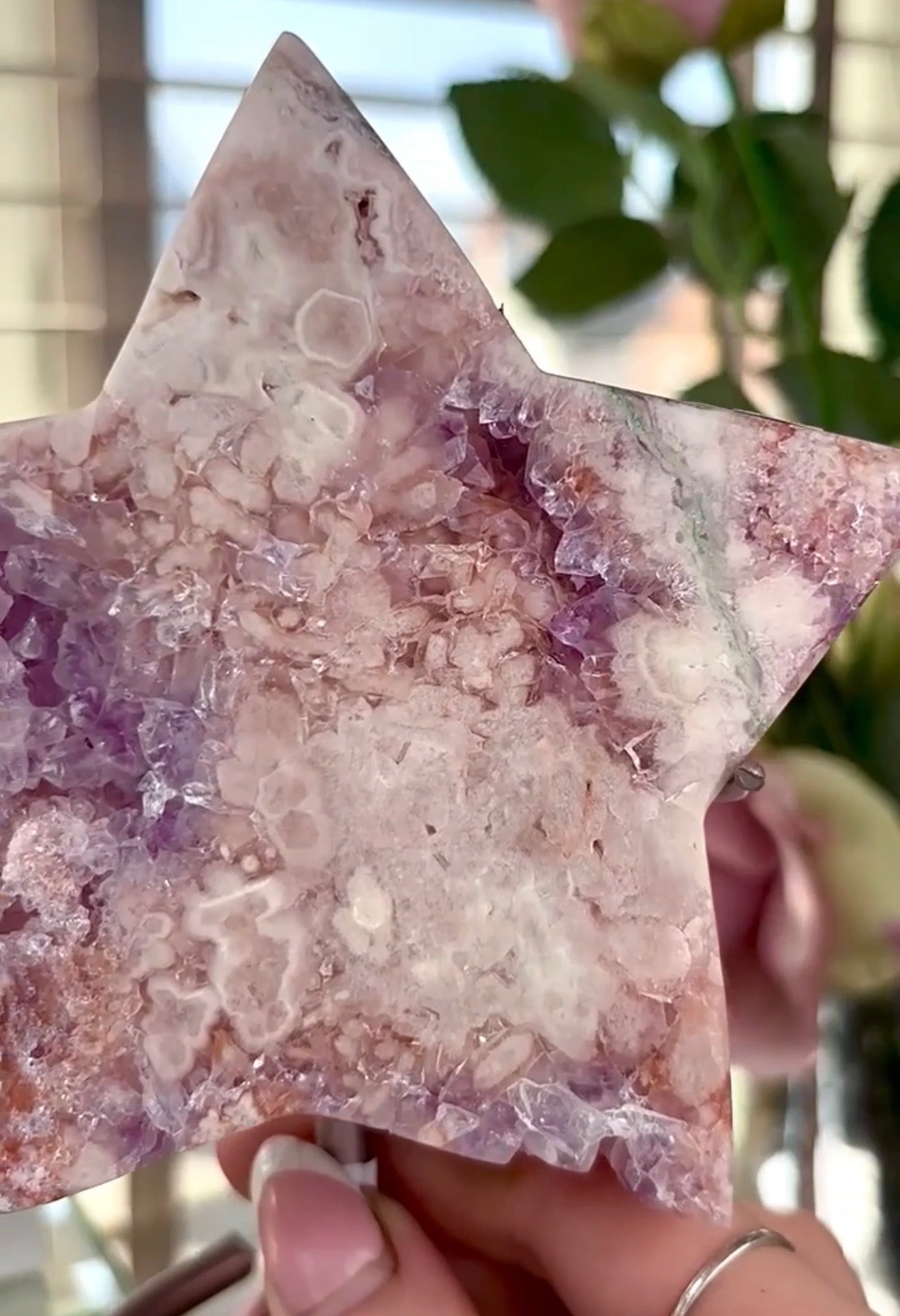 High quality pink amethyst star - comes with stand
