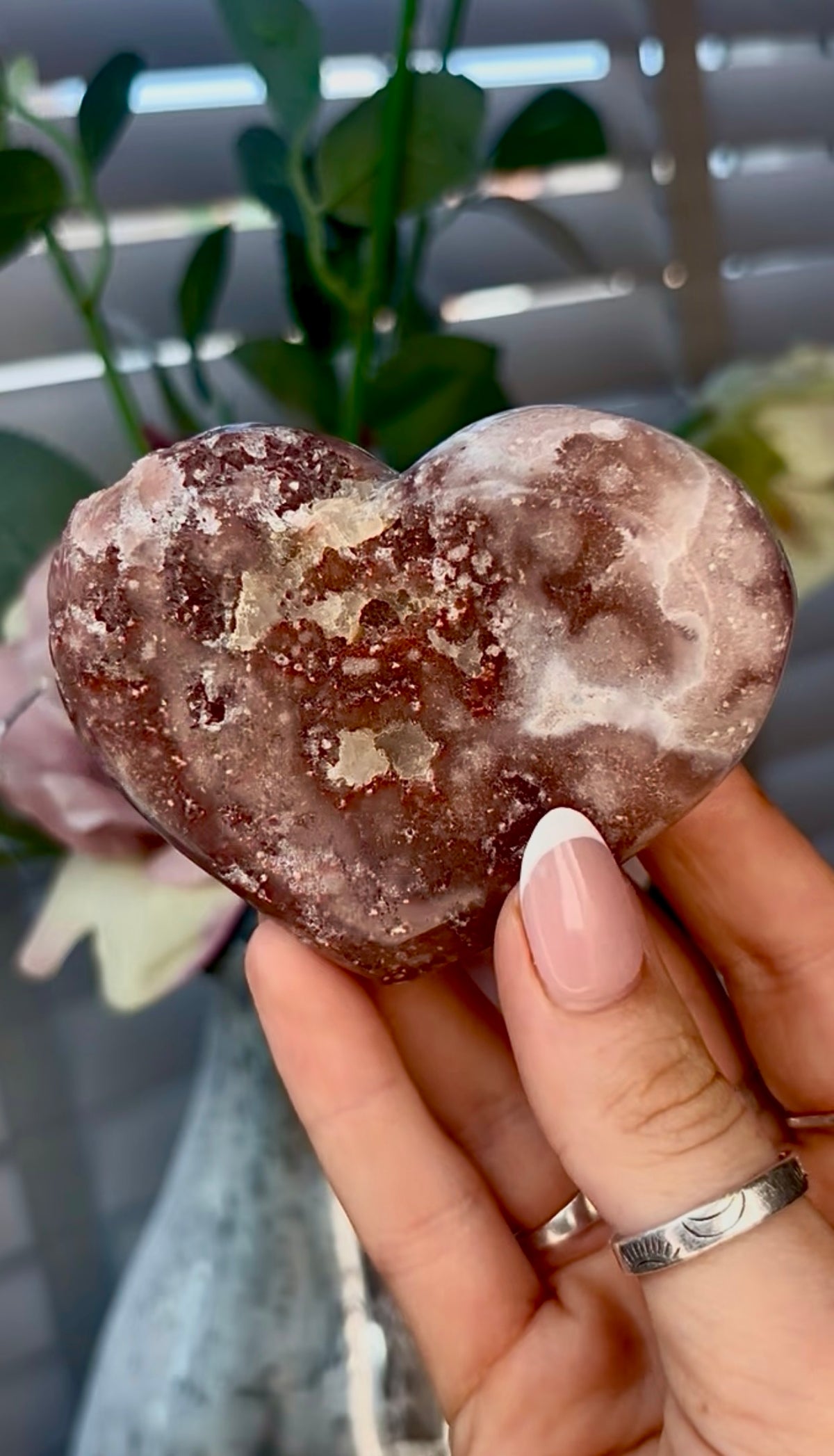 Gorgeous, pink amethyst heart - comes with stand