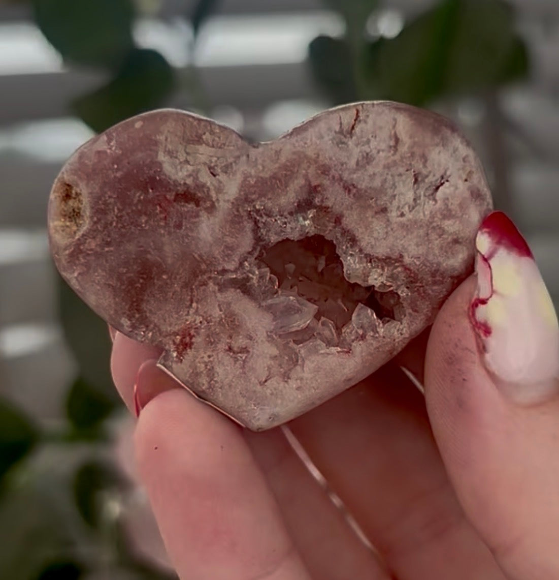 Mini pink amethyst heart - comes with stand