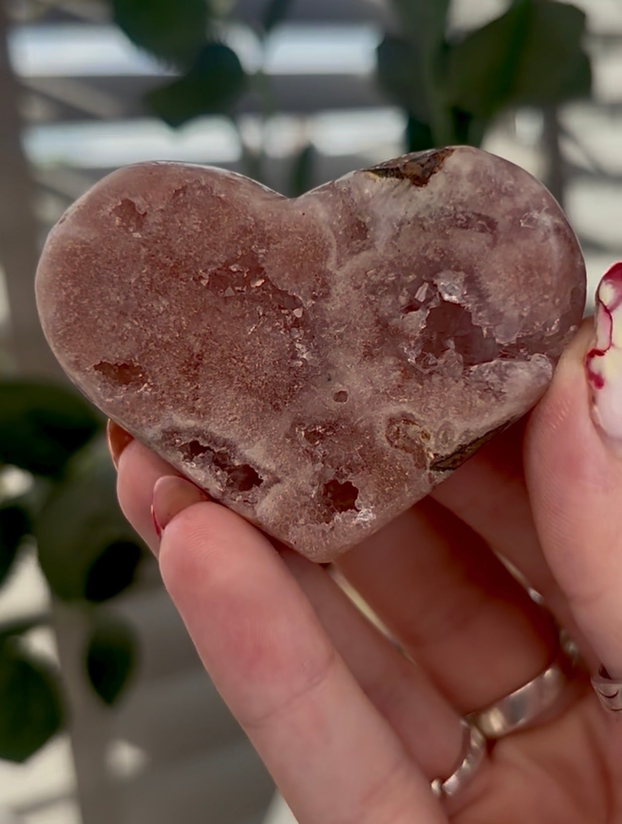 Mini pink amethyst heart - comes with stand 6cm