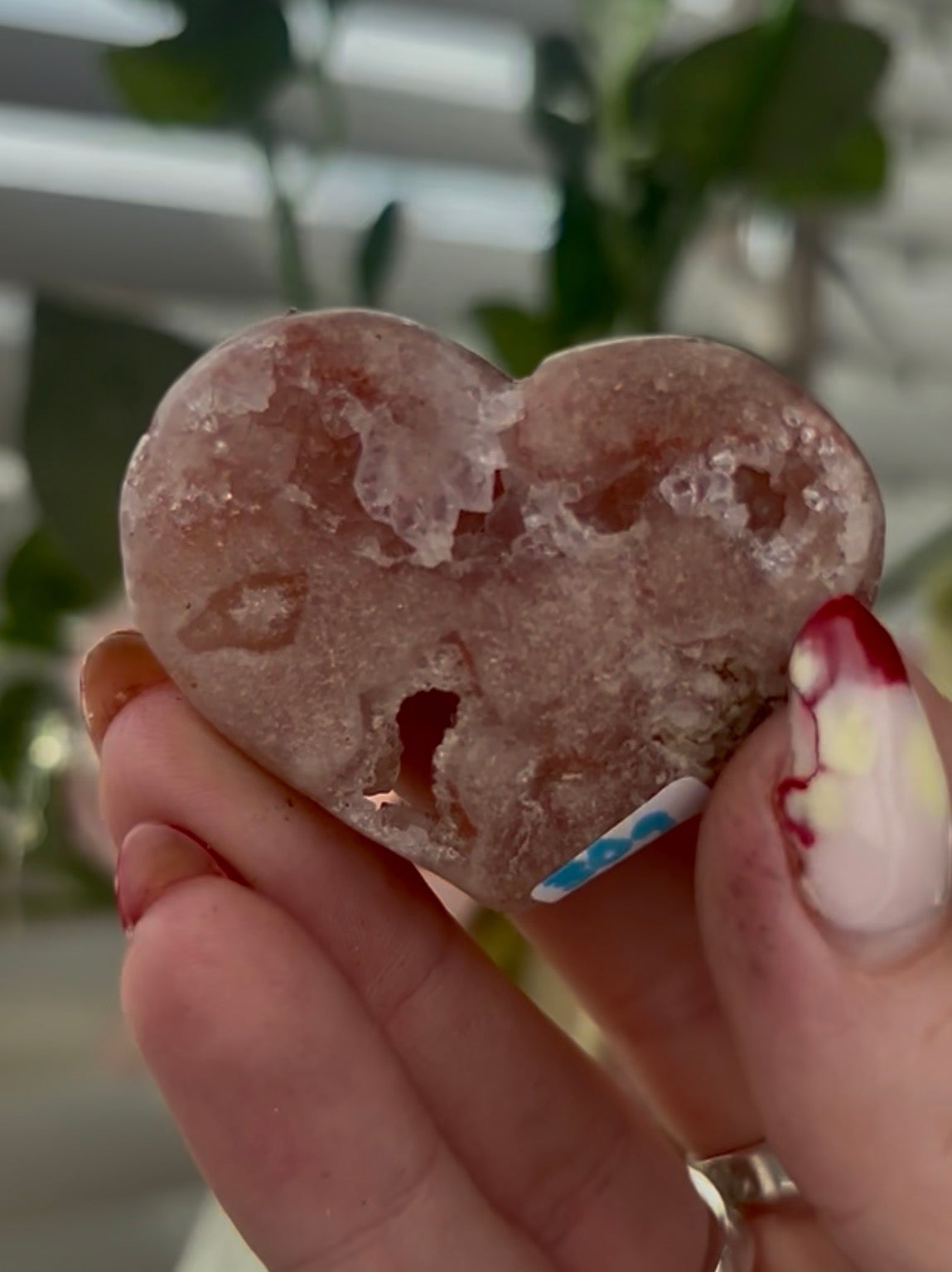 Mini pink amethyst heart - comes with stand