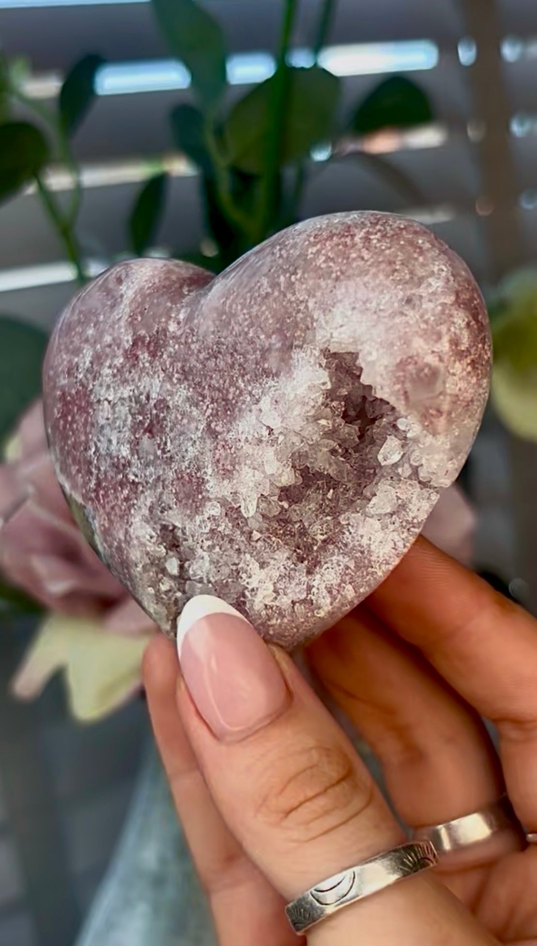 Gorgeous, pink amethyst heart - comes with stand