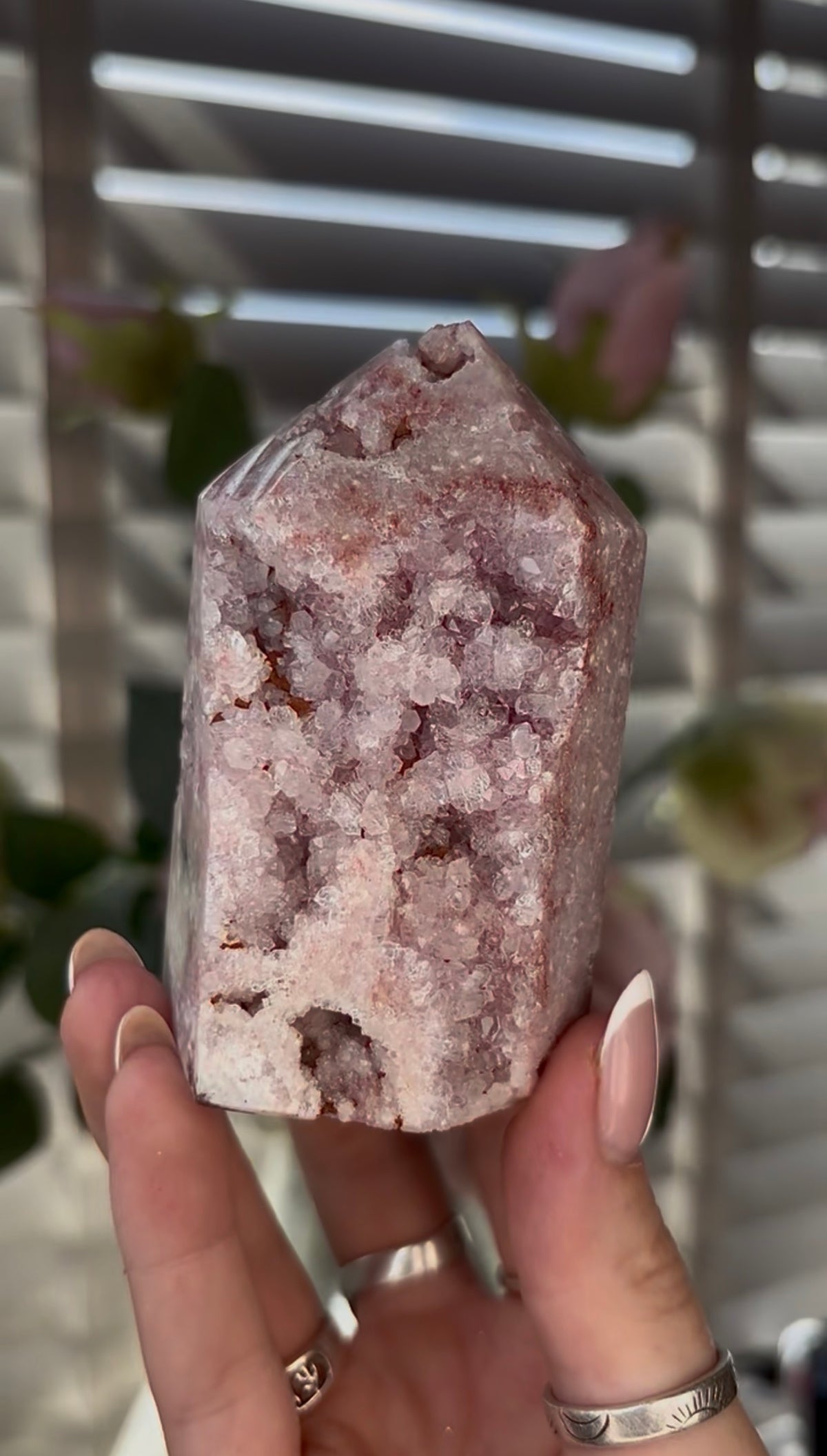 Beautiful, Pink amethyst tower with Jasper 8.5cm(h) by 5cm(w)