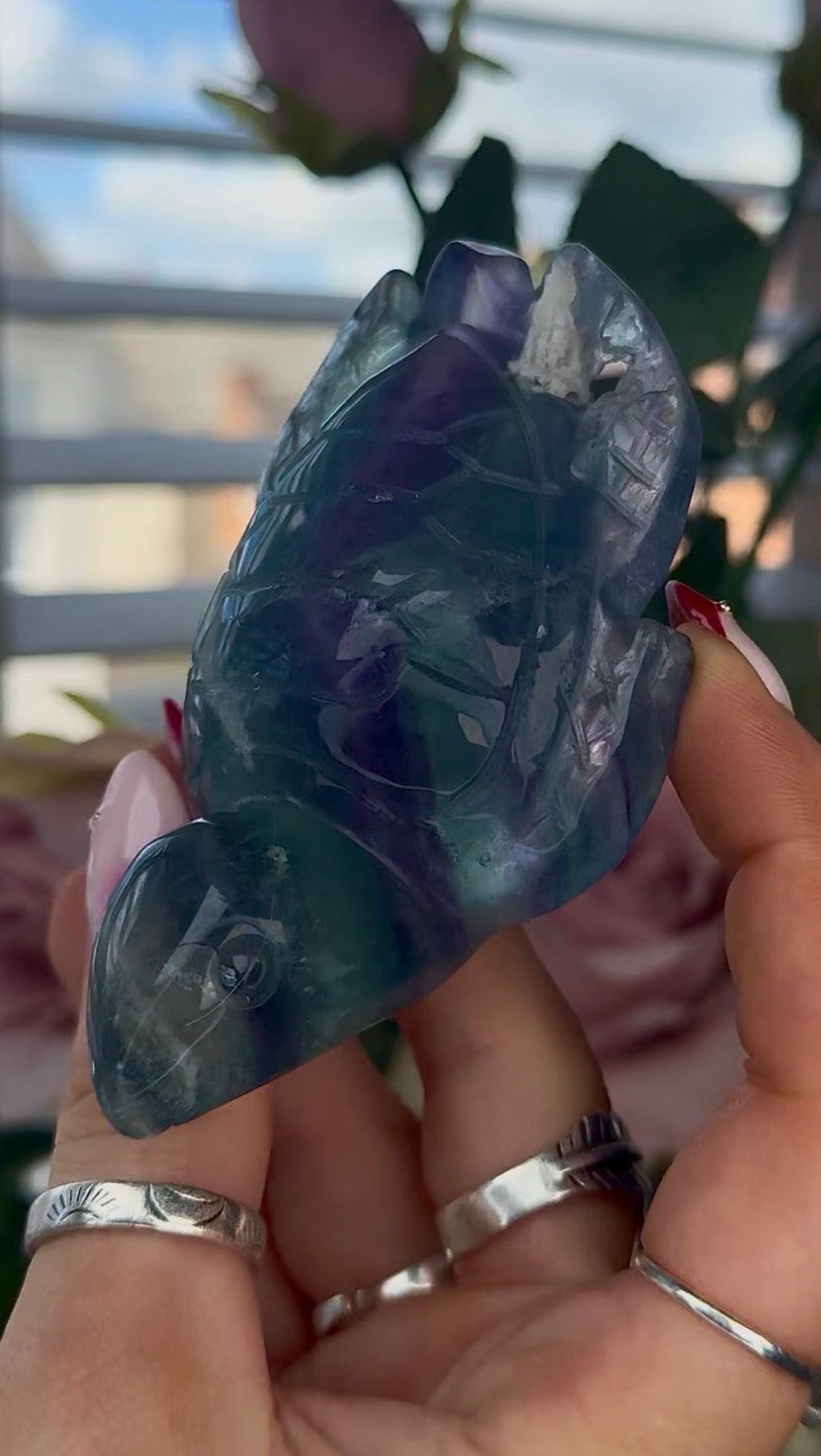 High grade, fluorite sea turtle in green & blue
