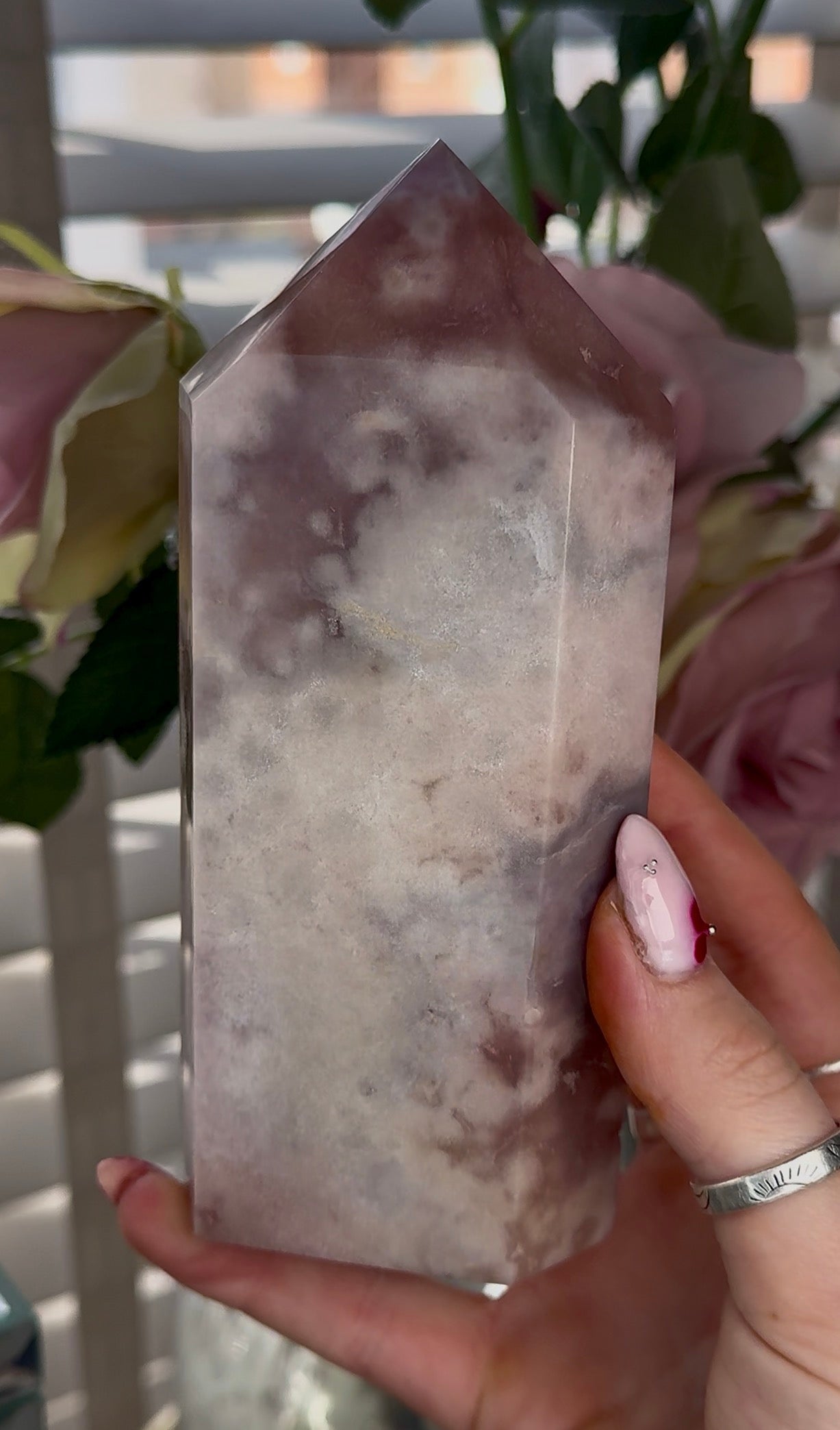High quality Pink amethyst tower with bubble druzy