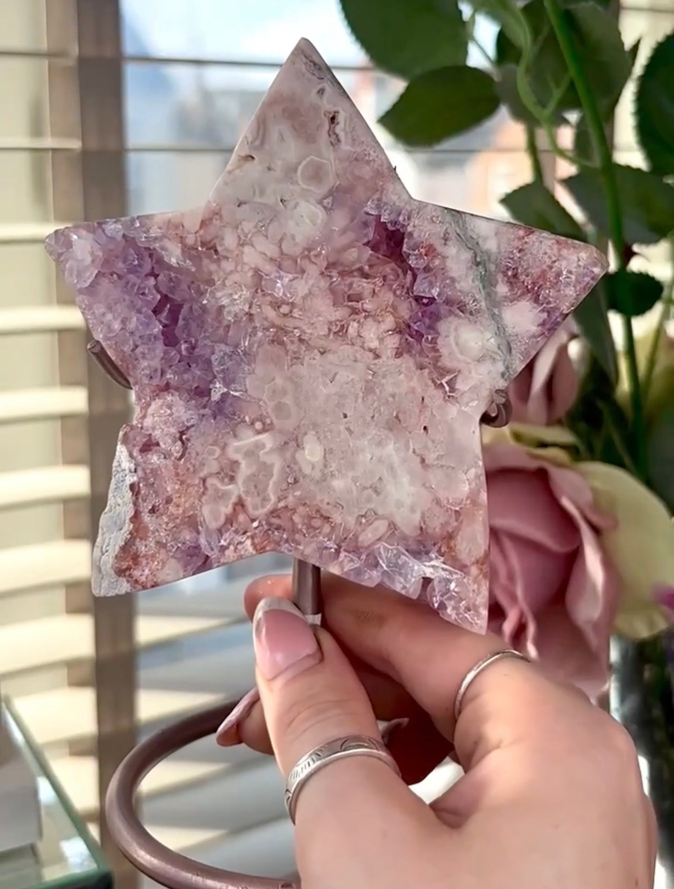 High quality pink amethyst star - comes with stand