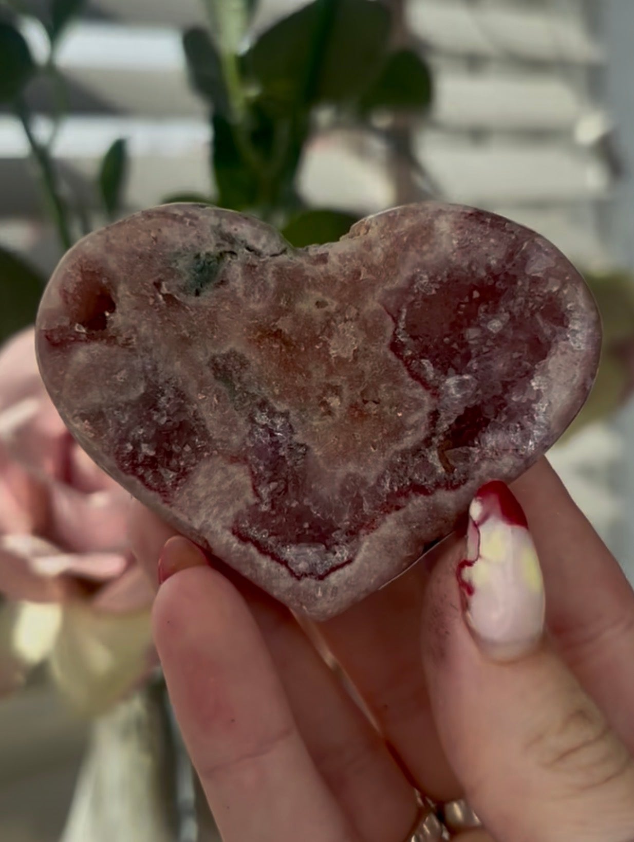 Mini pink amethyst heart  - comes with stand