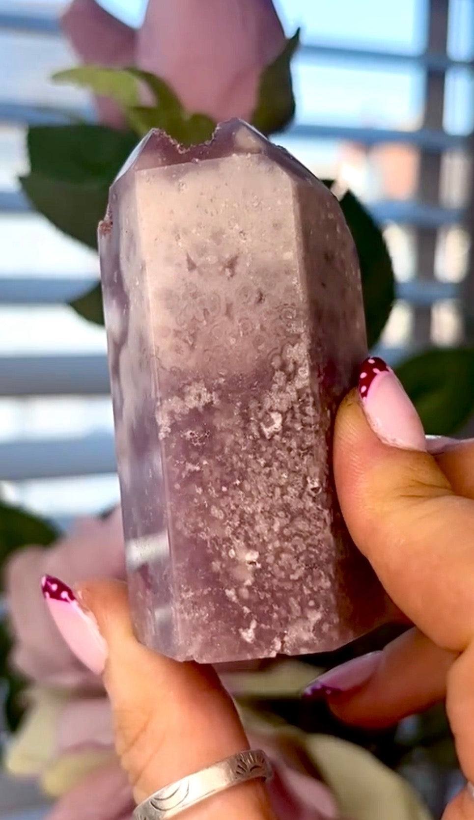 Pink amethyst tower in lilac tones