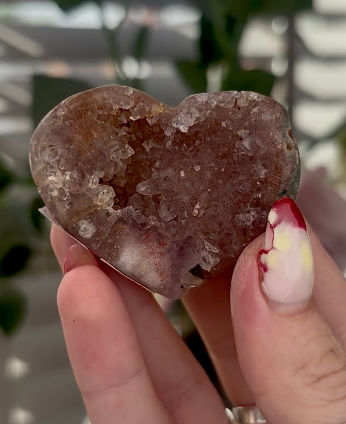 Mini pink amethyst heart - comes with stand