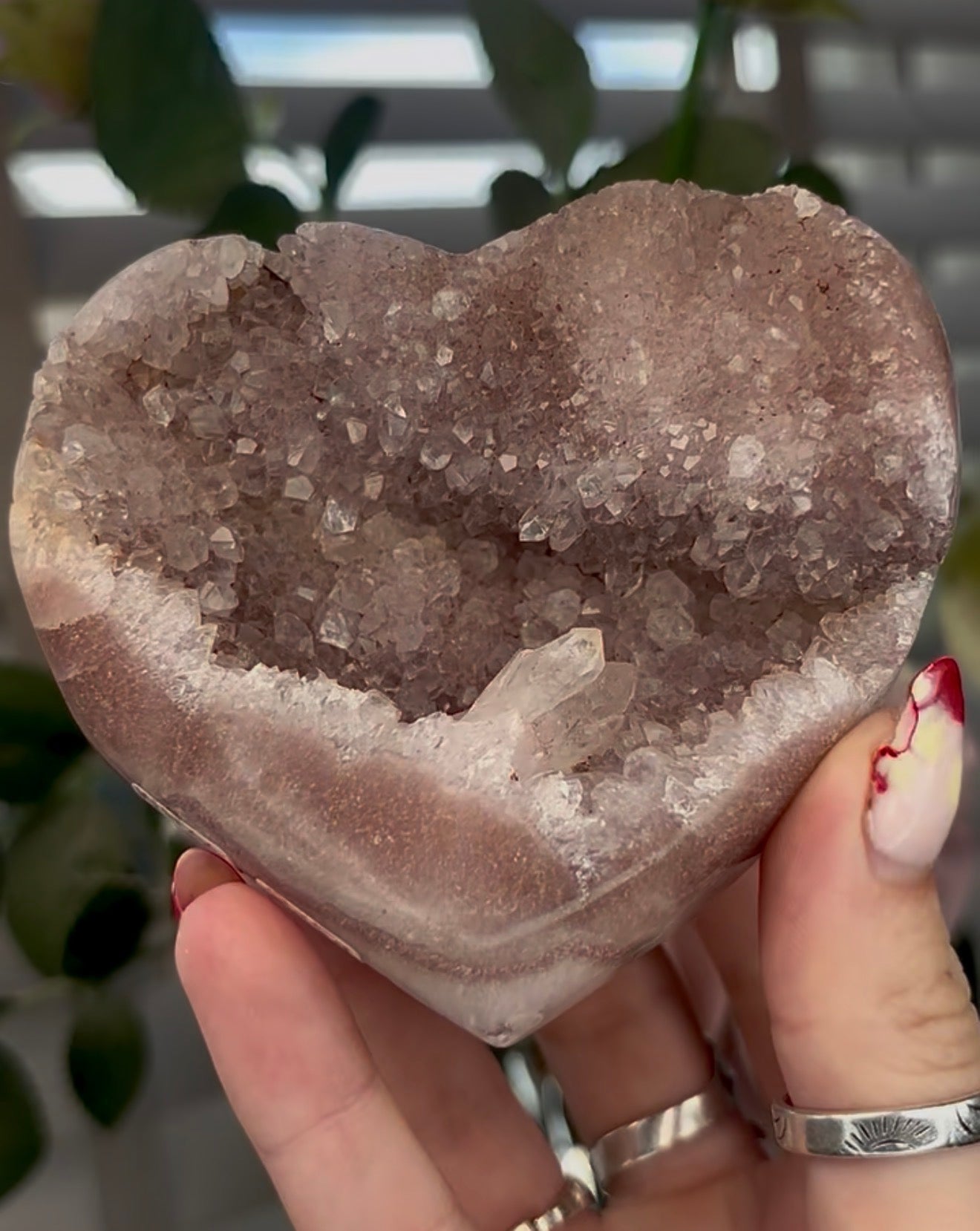Druzy pink amethyst heart - comes with stand (9.5cm)