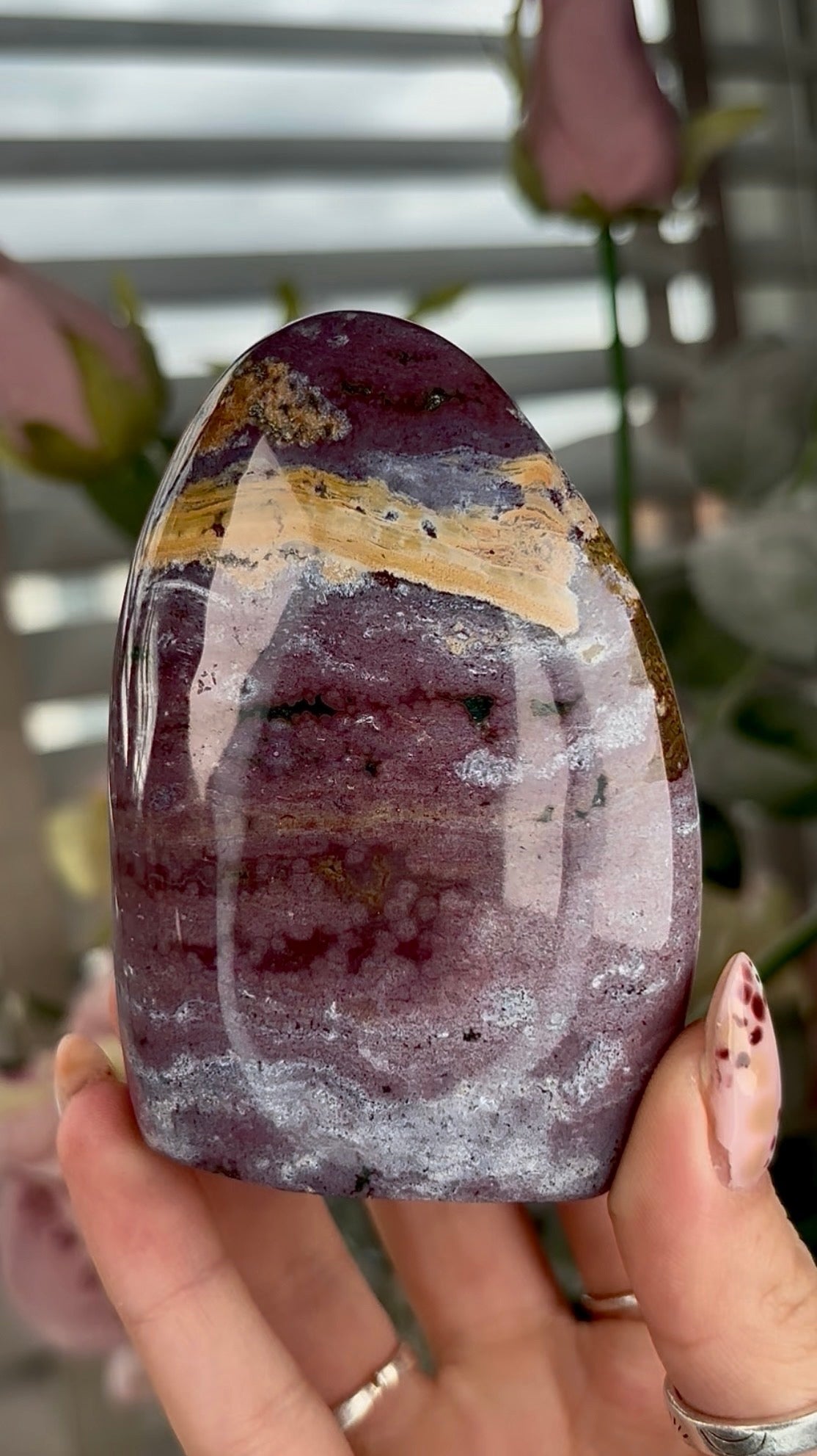 High quality, pastel purple & mustard ocean jasper Freeform - 9cm(h) by 6cm(w)