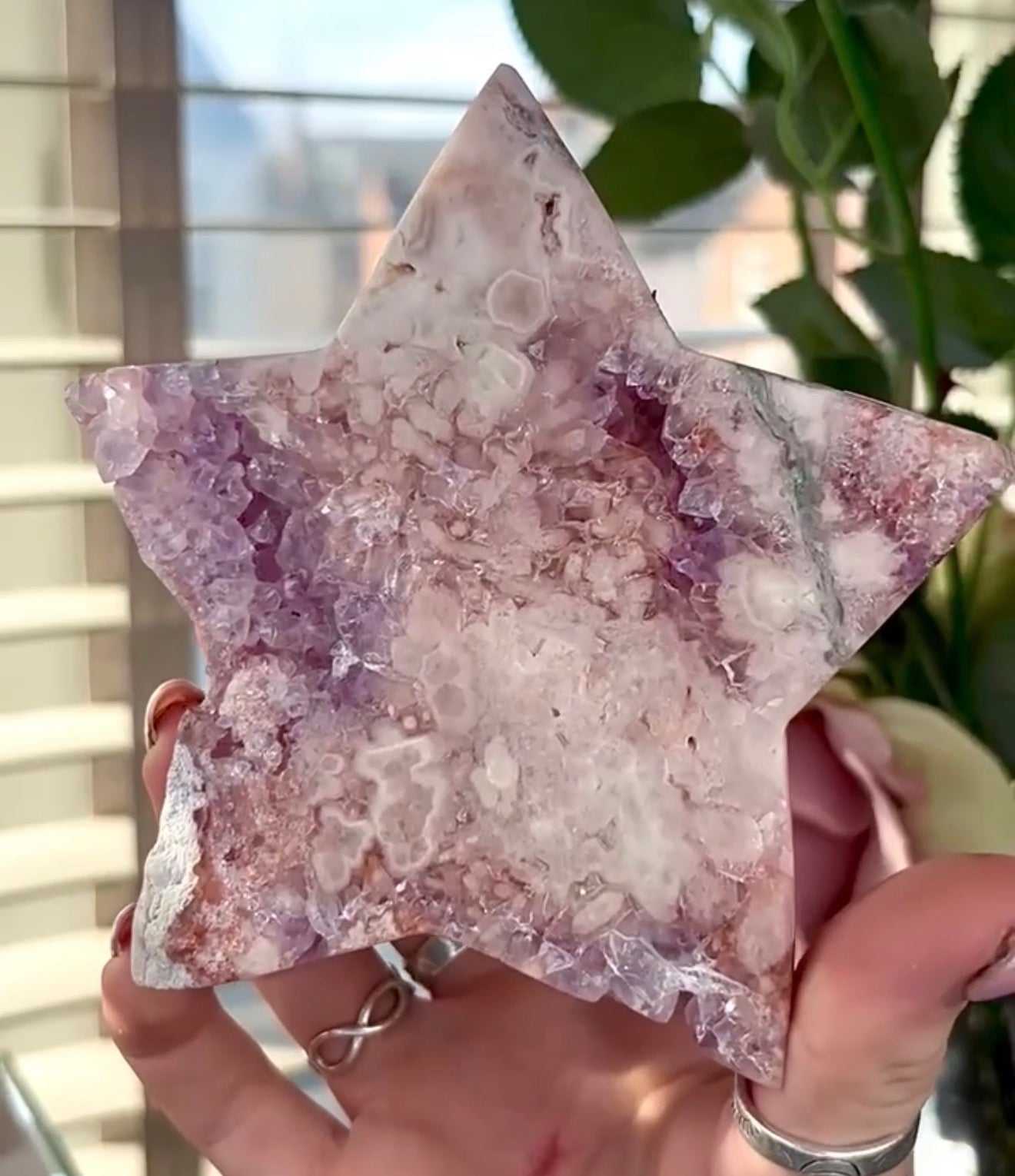 High quality pink amethyst star - comes with stand