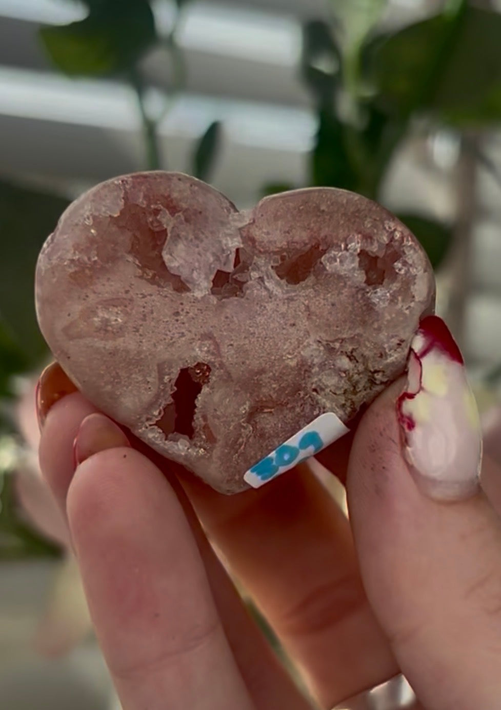 Mini pink amethyst heart - comes with stand