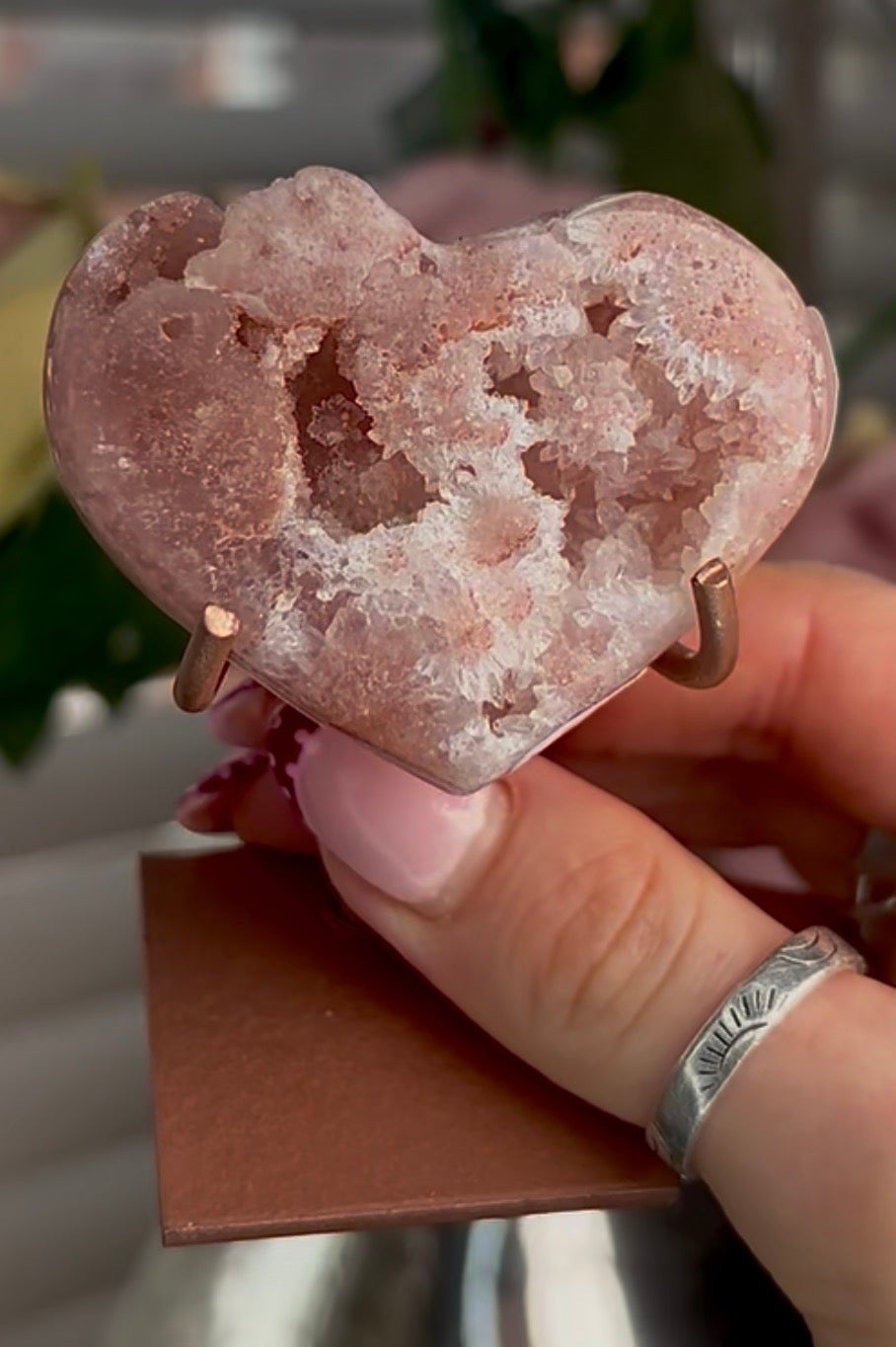 Mini pink amethyst heart - comes with stand (Copy)