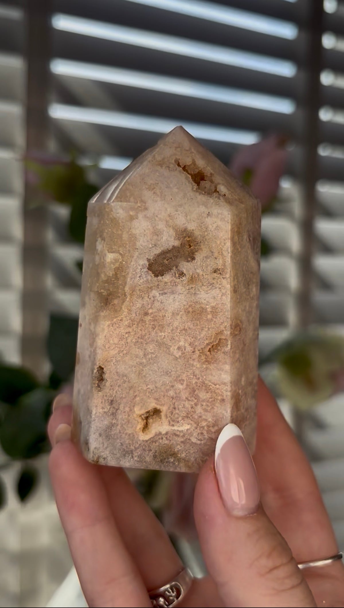 Beautiful, chunky Pink amethyst tower 8.6cm(h) by 5cm(w)