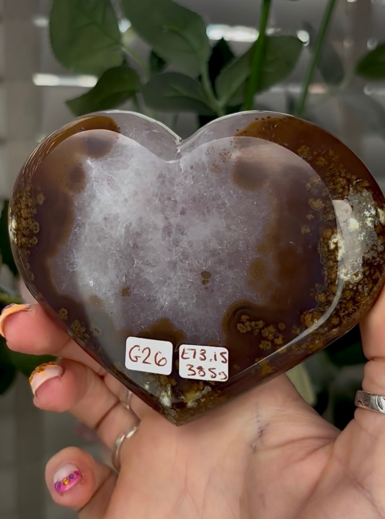 Beautiful, high quality, agate heart with druzy - stand included