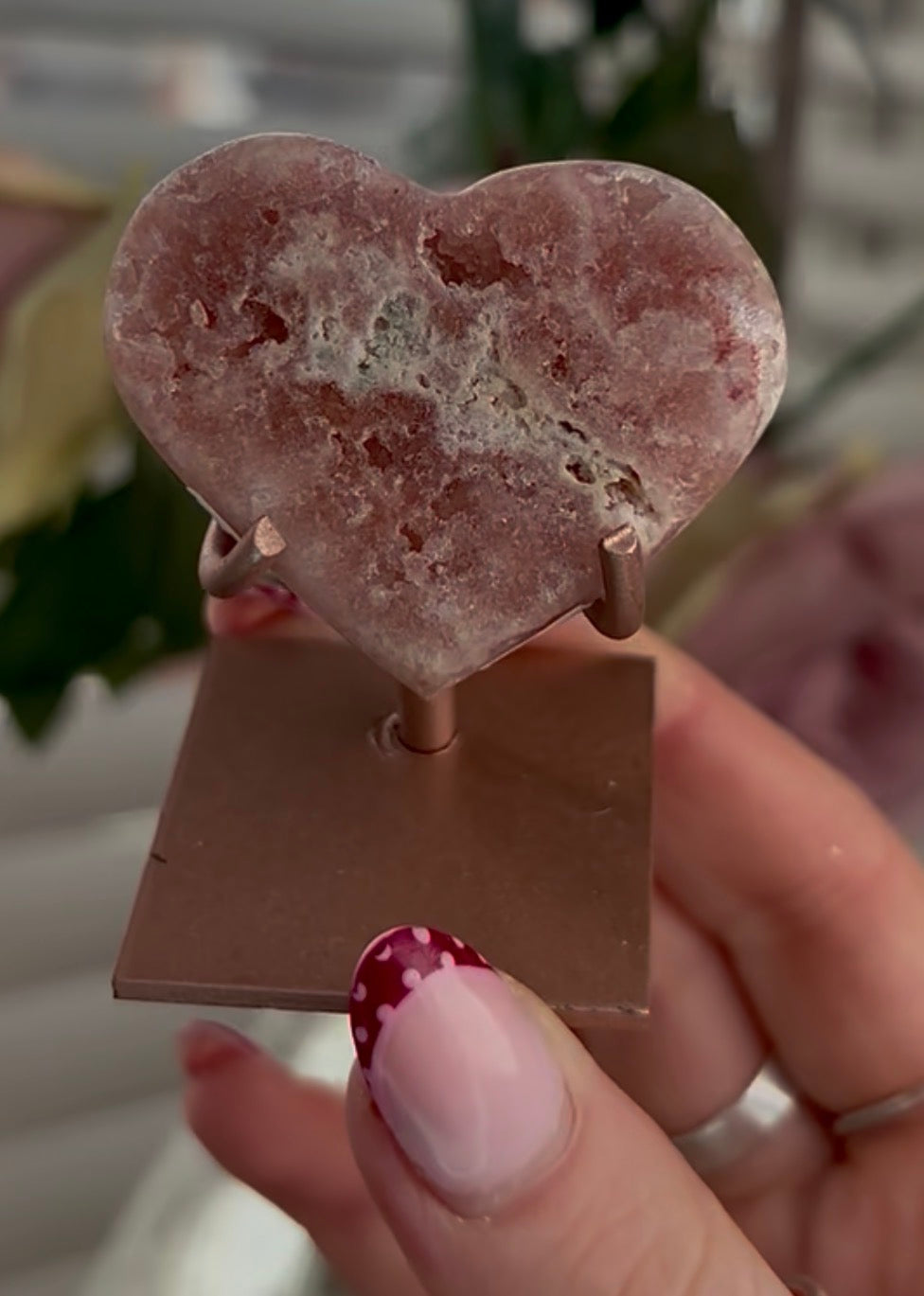 mini pink amethyst heart  - comes with stand