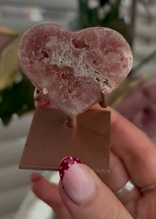 mini pink amethyst heart  - comes with stand