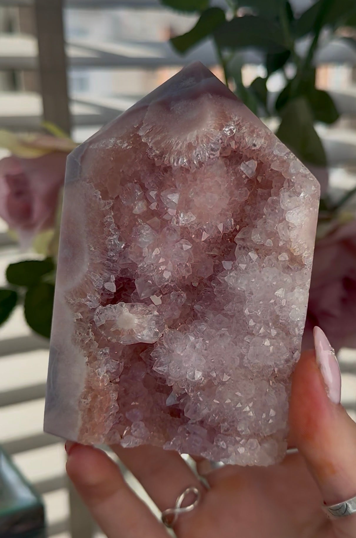 High quality Pink amethyst tower
