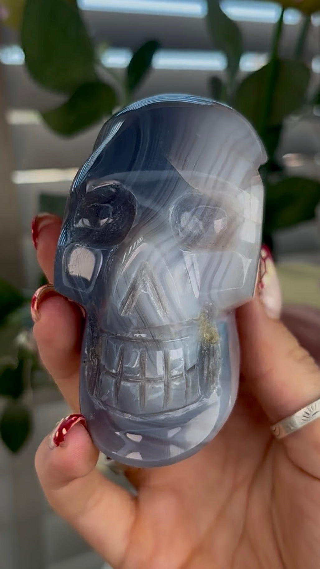Beautiful, blue banded agate skull