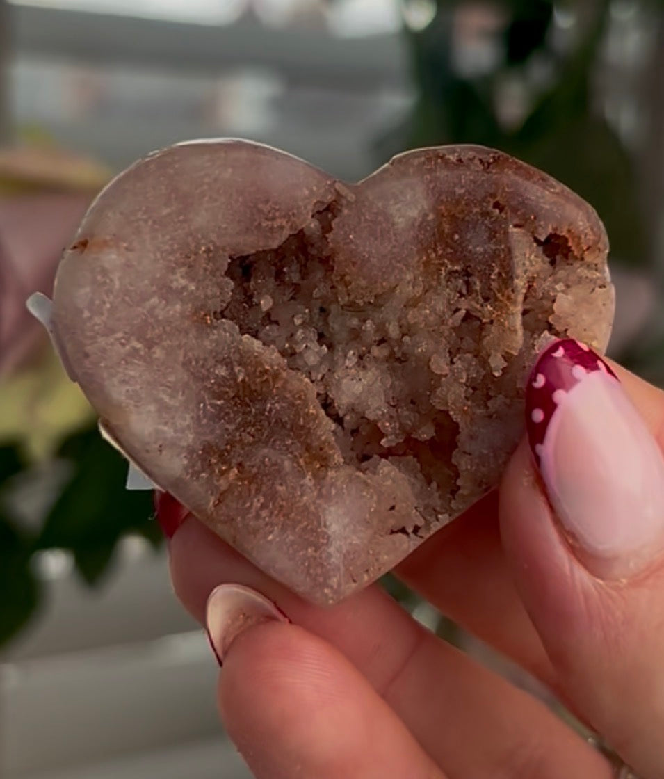 Mini pink amethyst heart - comes with stand
