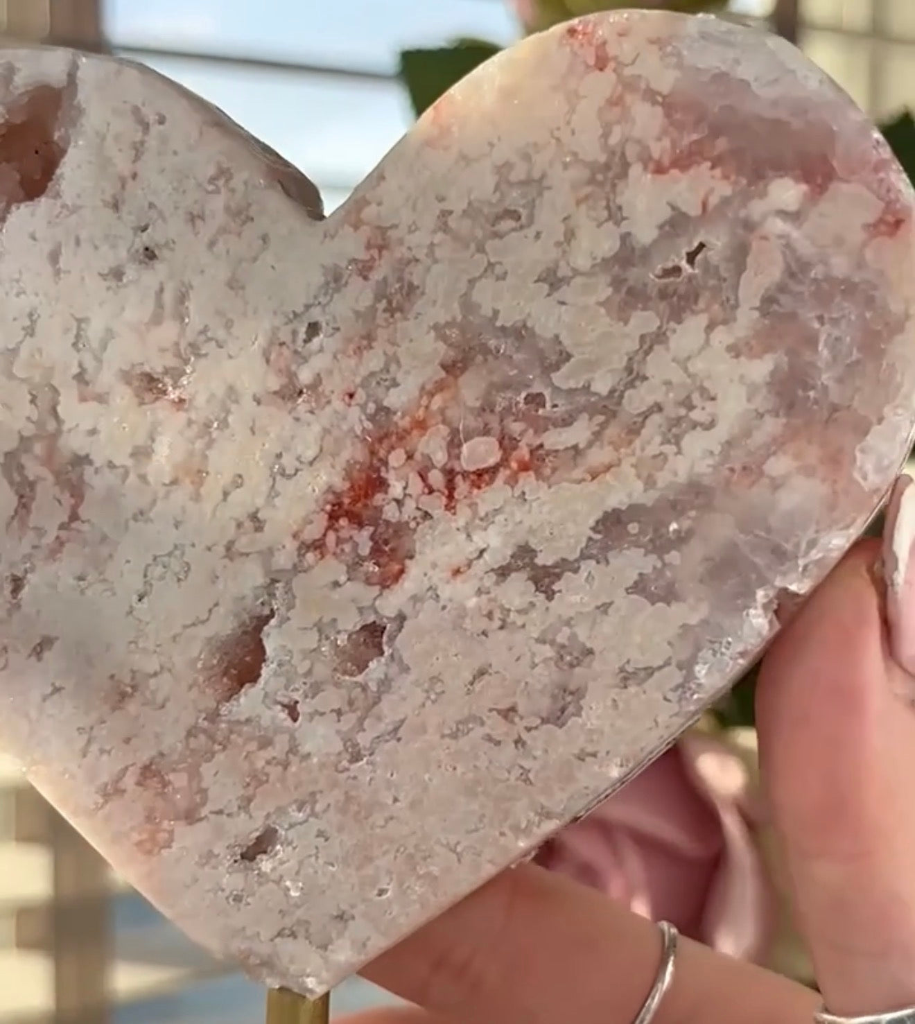 High quality pink amethyst heart with stand