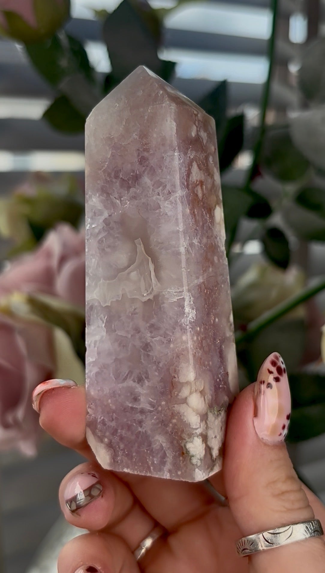 High grade, pink Amethyst Flower agate towe