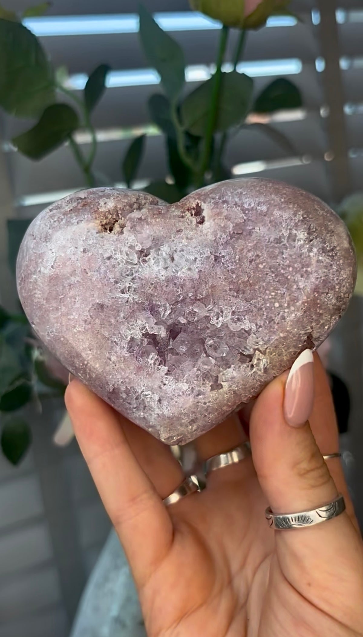Gorgeous, pink amethyst heart - comes with stand