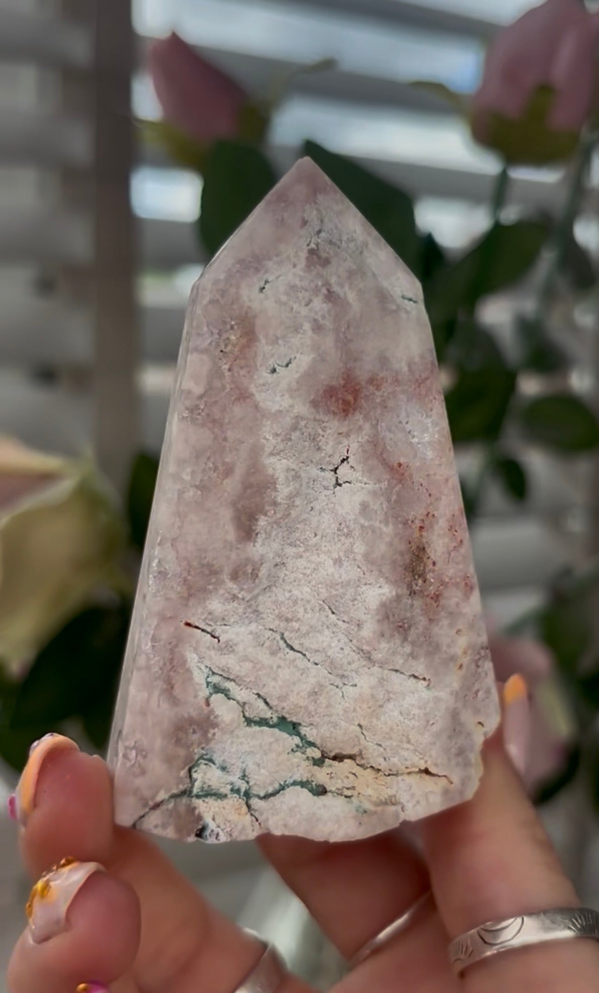 Pretty, baby Pink amethyst tower with Druzy