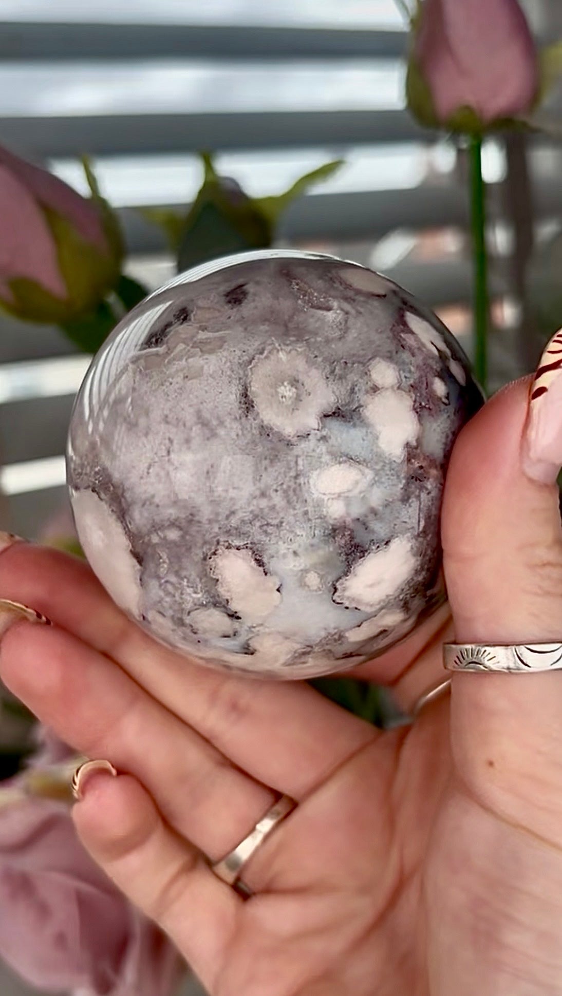 Stunning!! Super high quality, Druzy, green chlorite x blue flower agate sphere