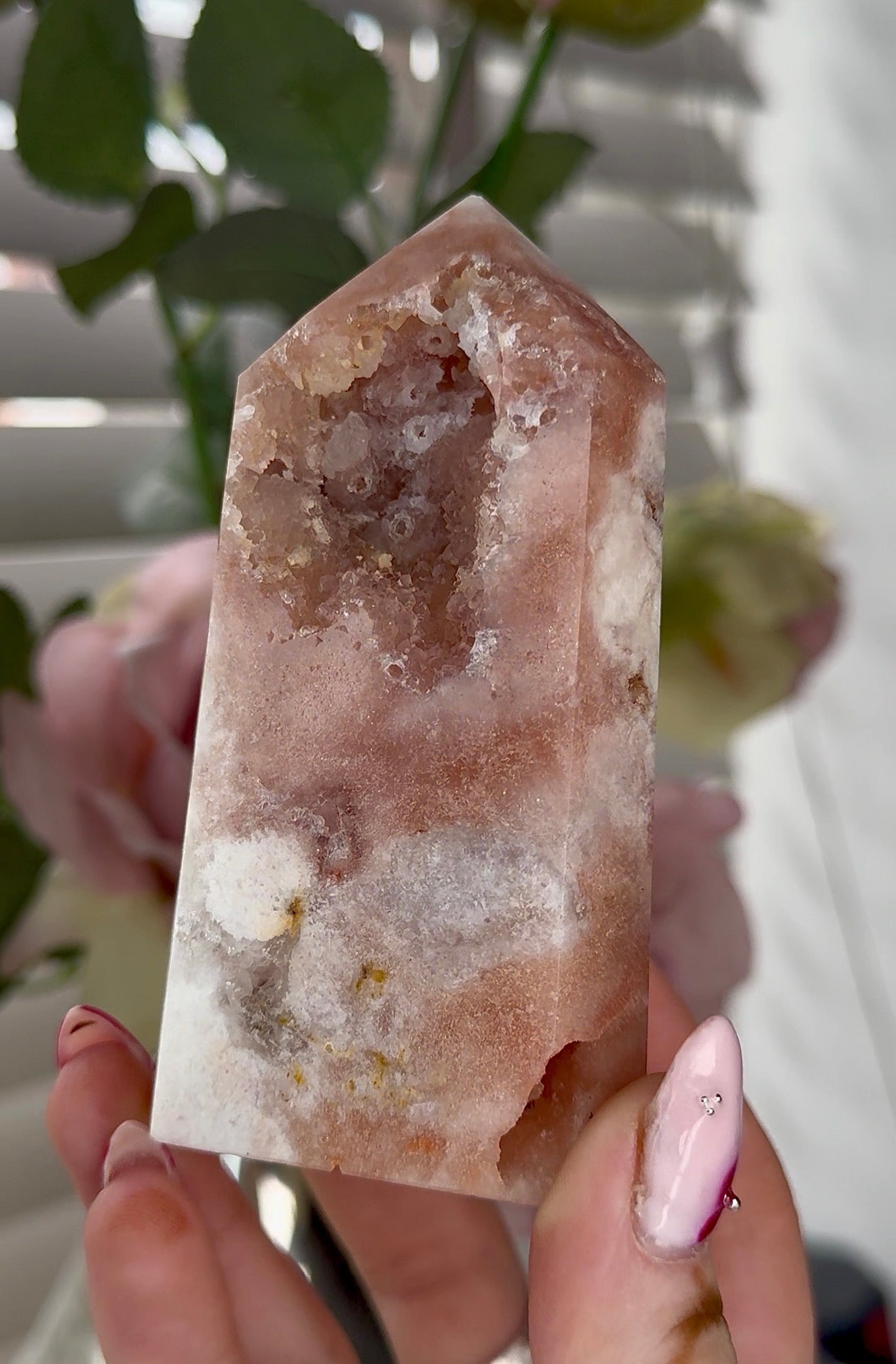 Pink amethyst tower 10cm(h) 5cm(w)