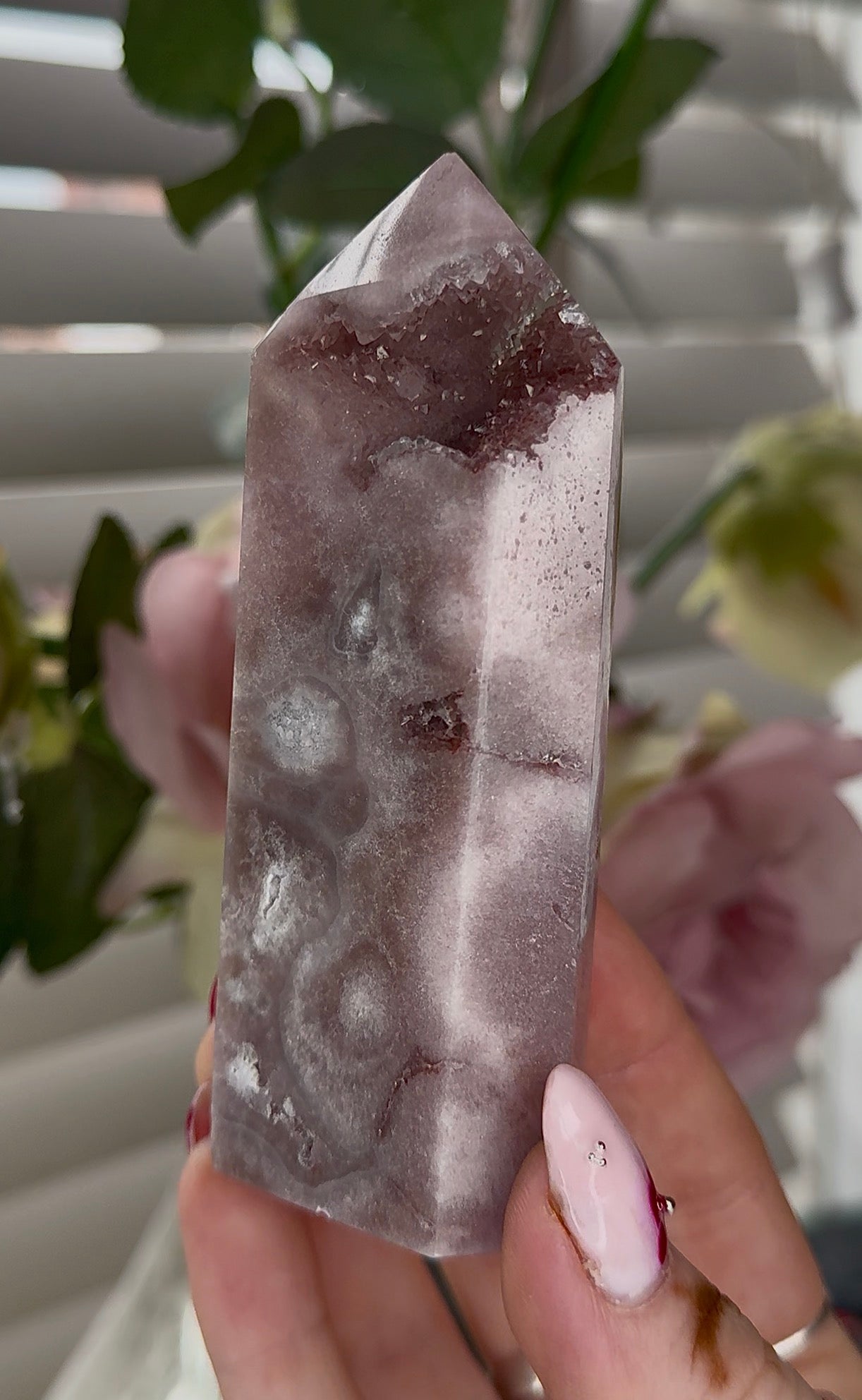 High quality Pink amethyst tower 11cm(h) 4cm(w)