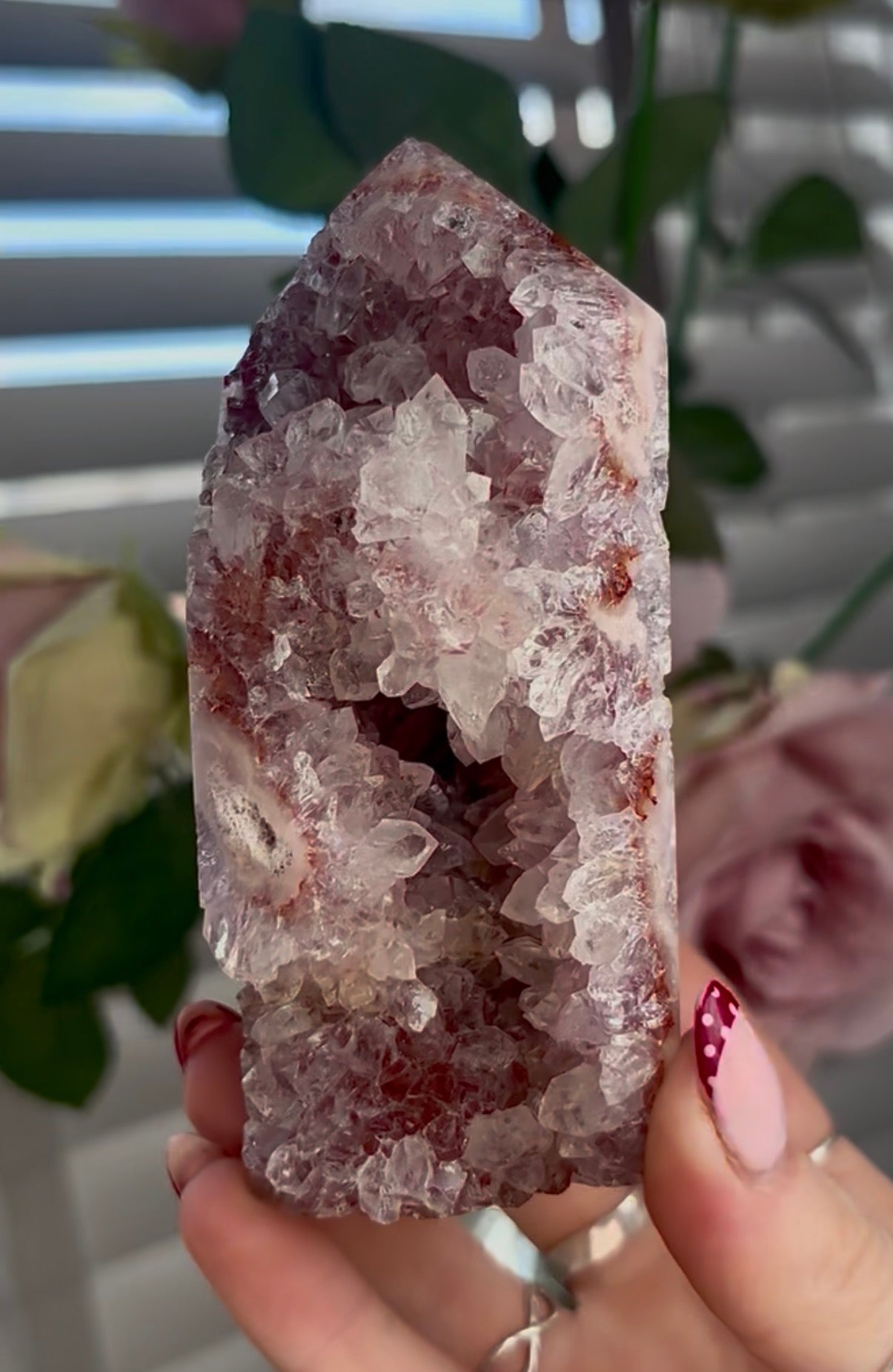 Pink amethyst tower with jasper and quartz
