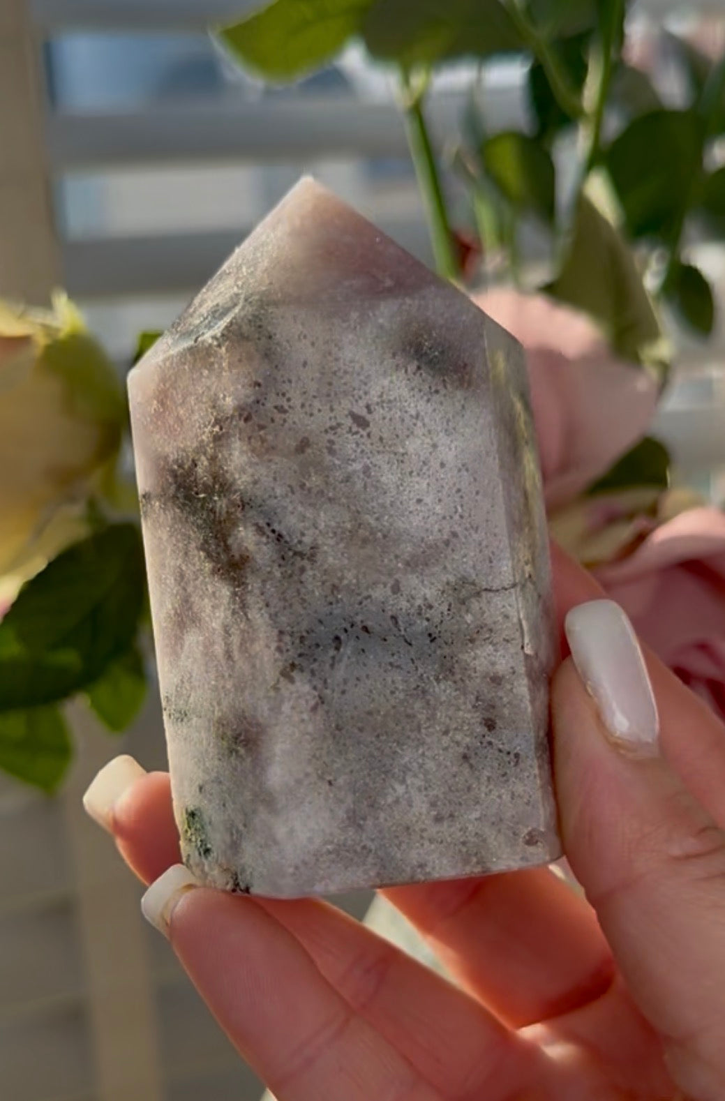Pink amethyst tower with jasper