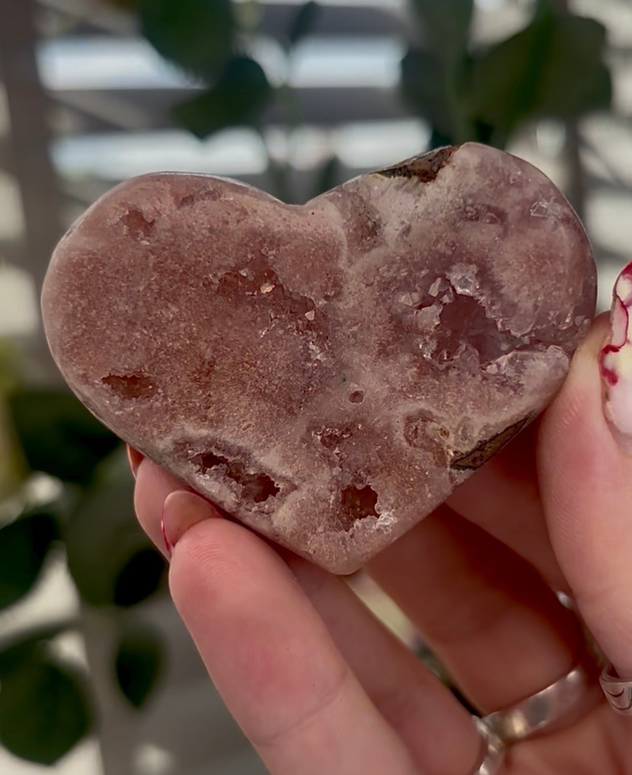 Mini pink amethyst heart - comes with stand 6cm
