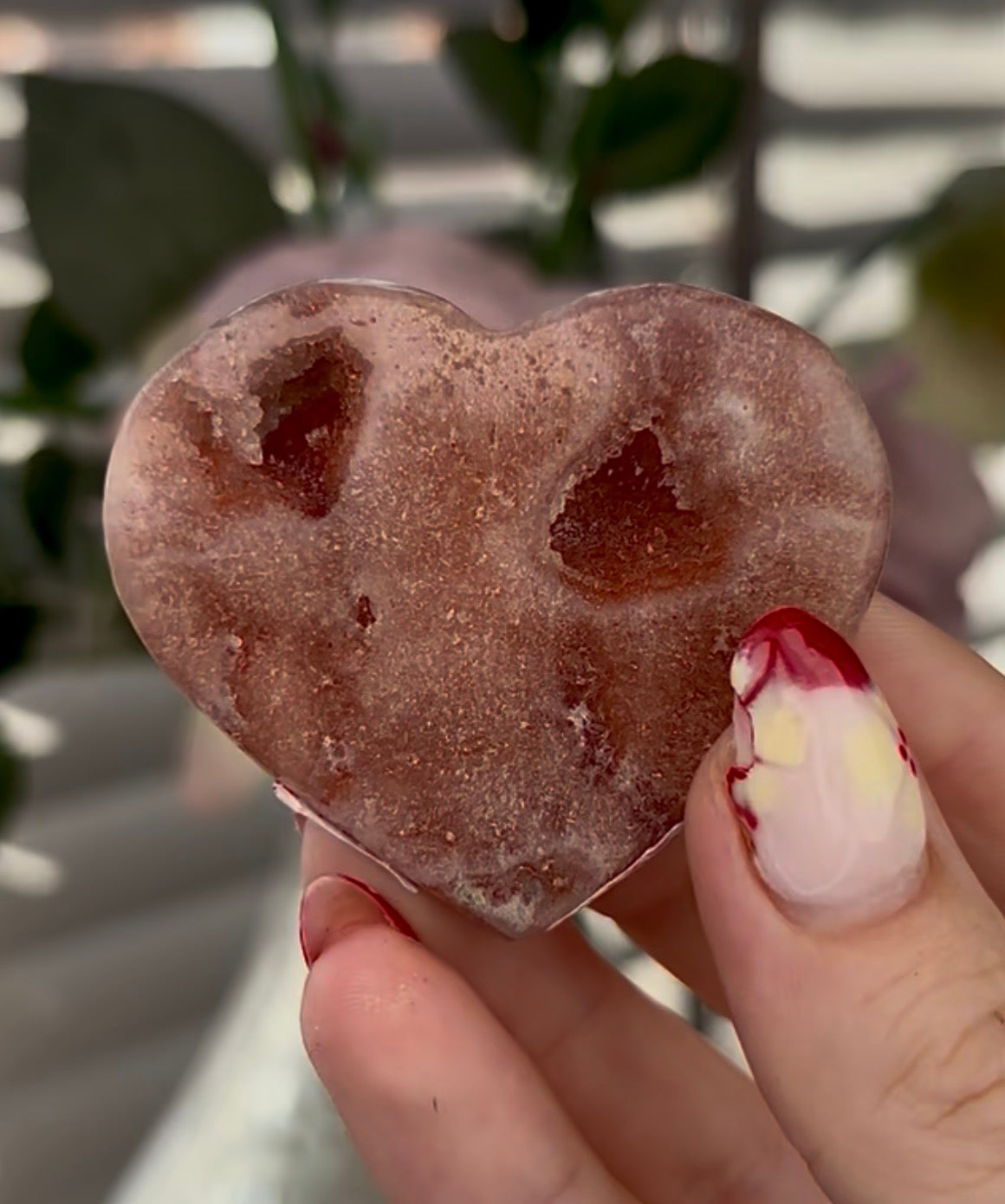 Mini pink amethyst heart - comes with stand