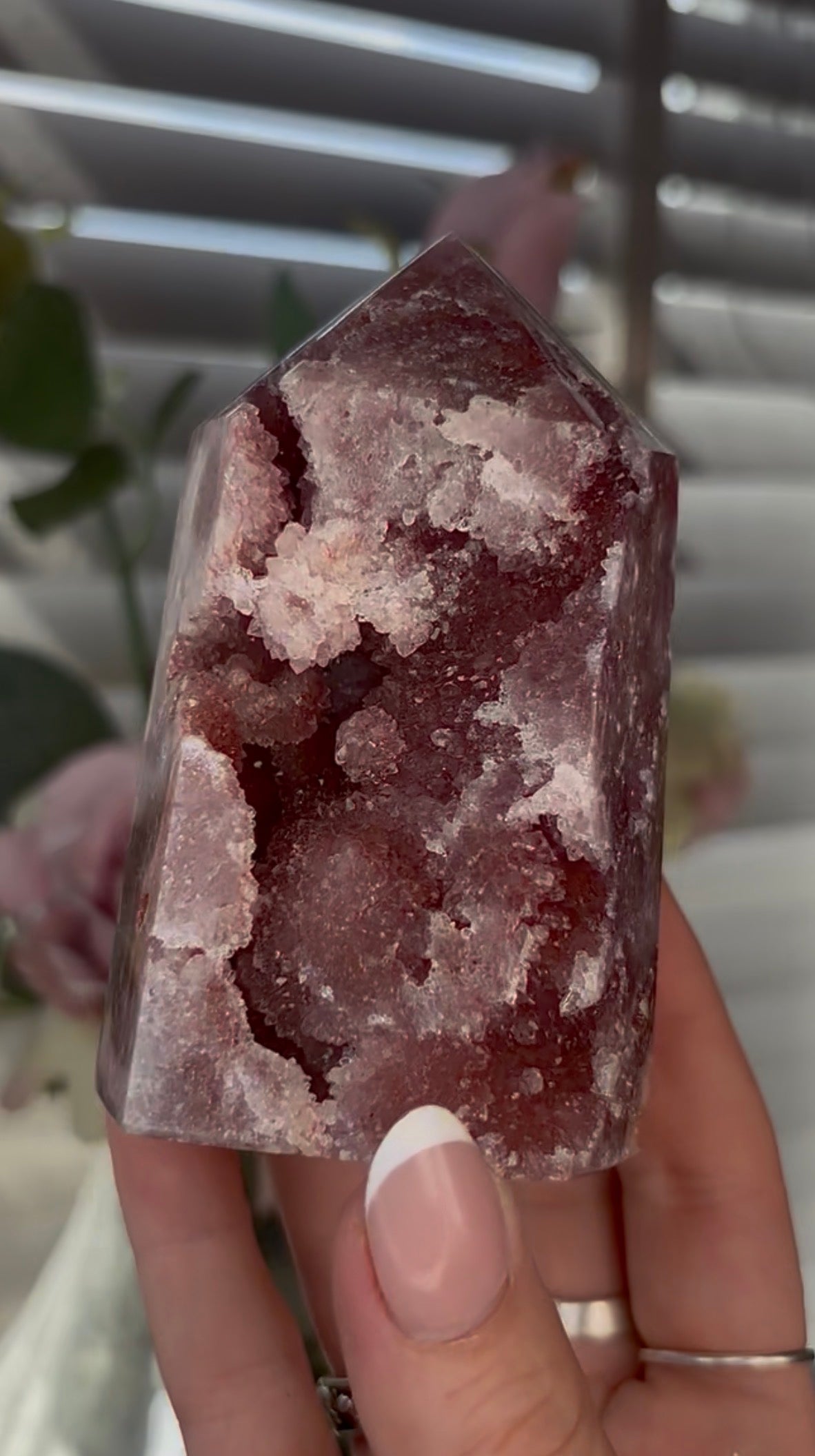 Beautiful, Pink amethyst tower 9.6cm(h) by 5.7cm(w)