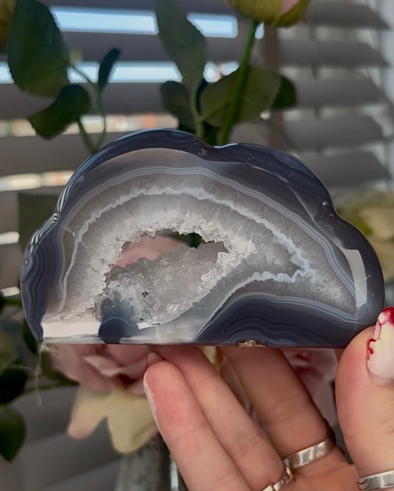 Beautiful, blue banded agate, cloud with druzy