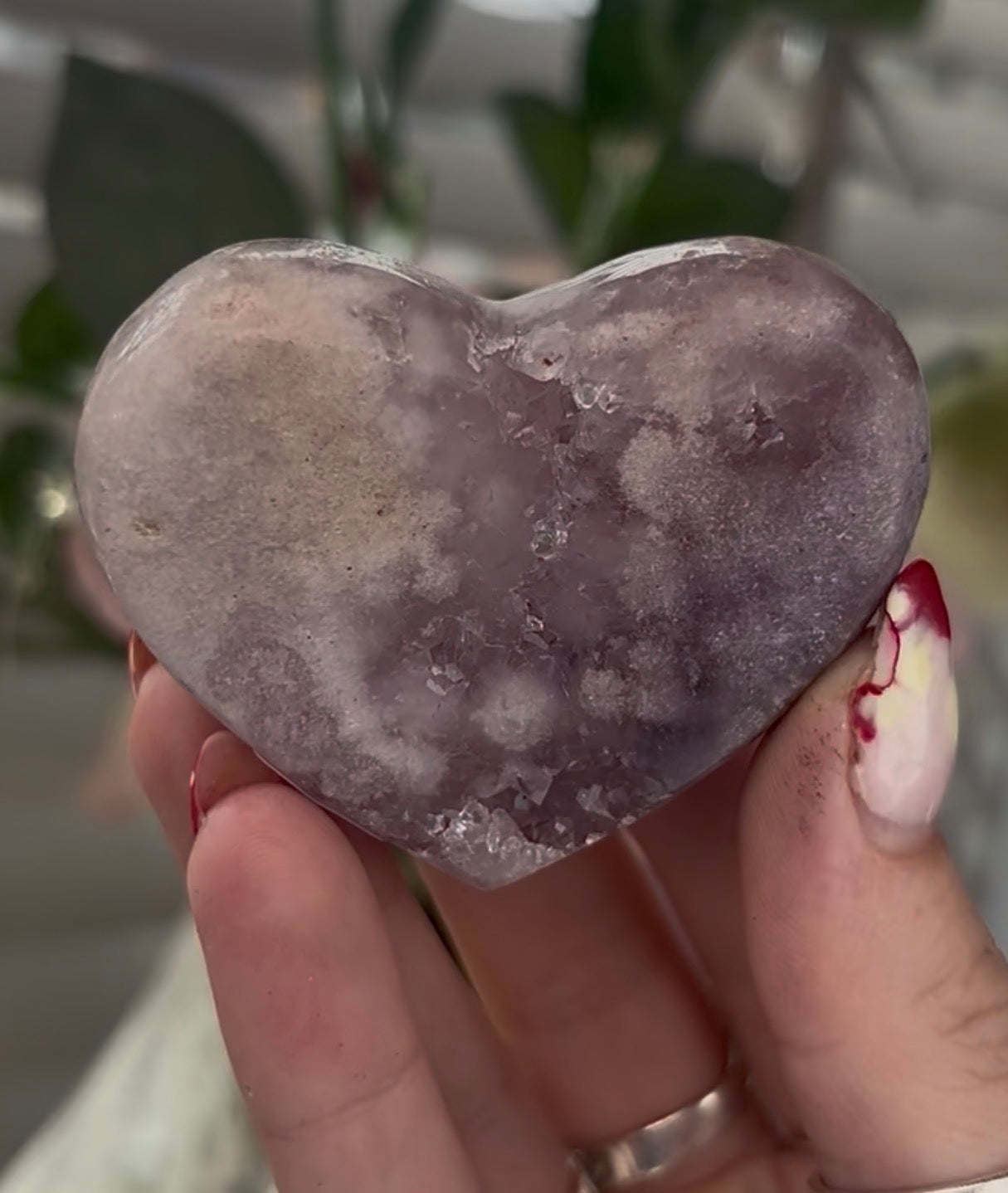 Mini pink amethyst heart - comes with stand