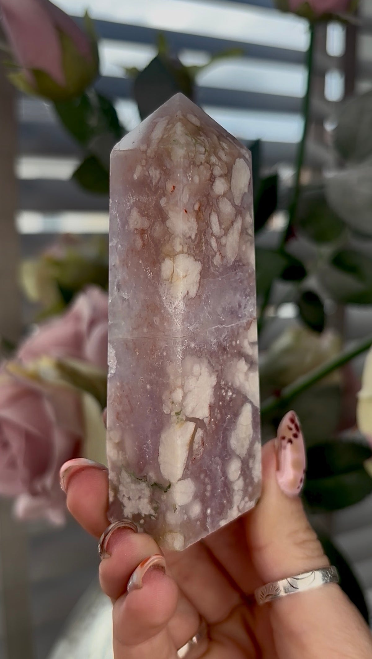 High grade, pink Amethyst Flower agate towe