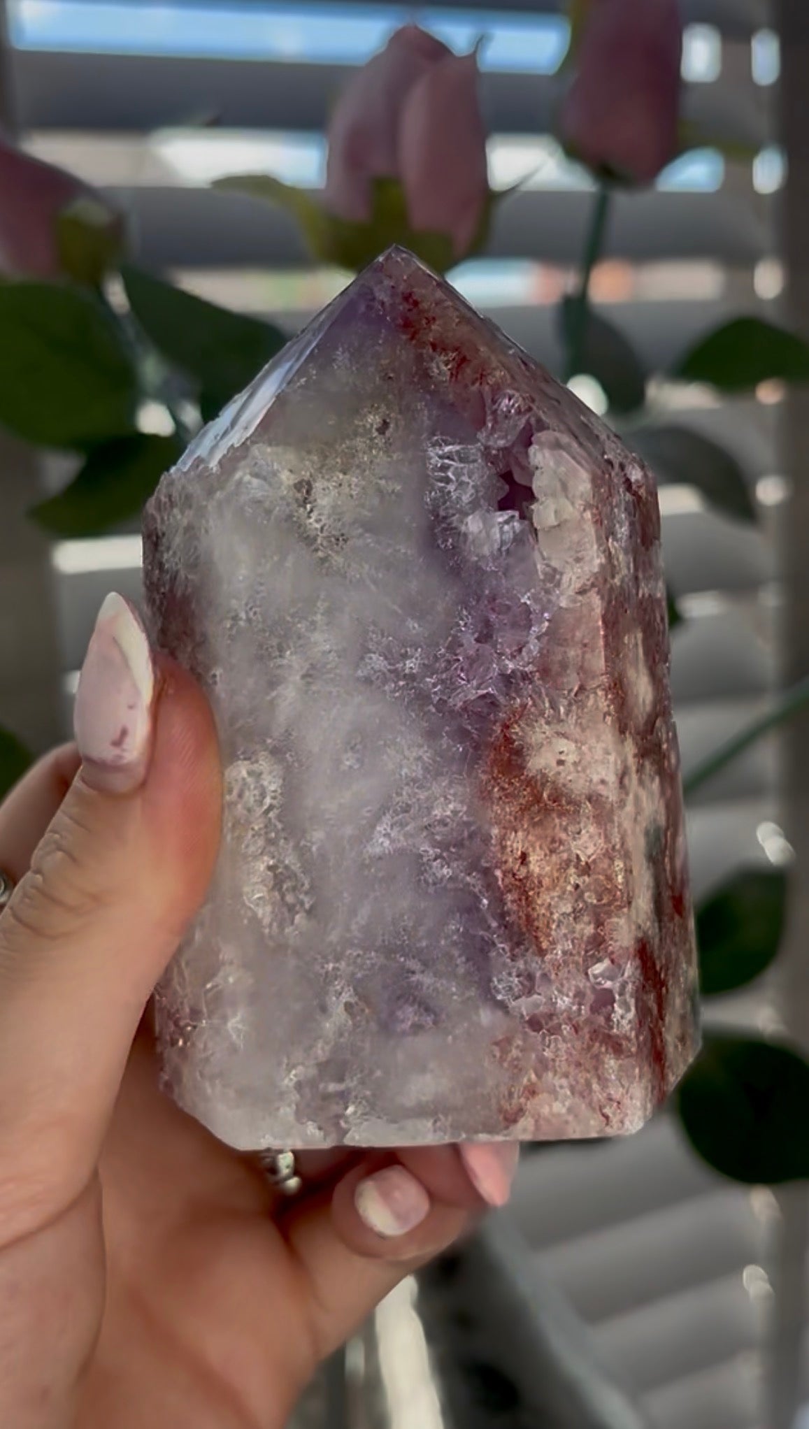 Beautiful, high quality, Pink amethyst tower with quartz & flower formations