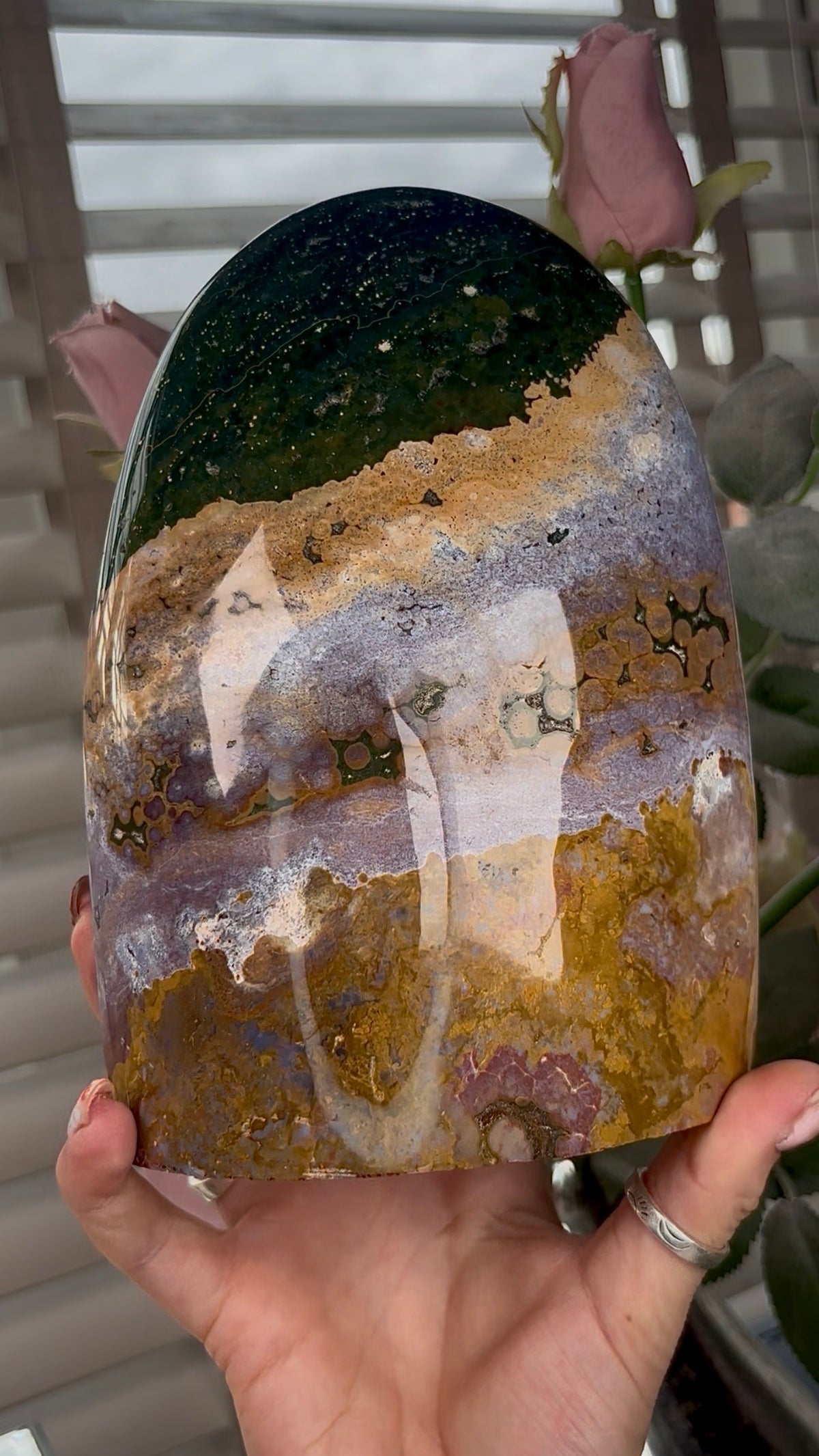 High quality, pink, mustard & green ocean jasper Freeform 2.340kg