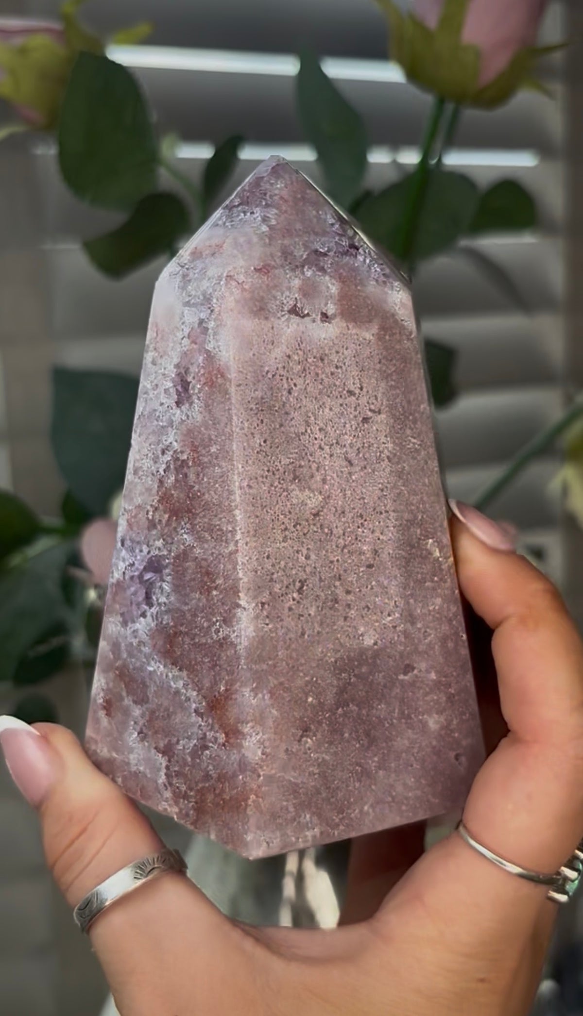 Beautiful, hq, druzy, chunky Pink amethyst tower 12cm(h) by 8.5cm(w)