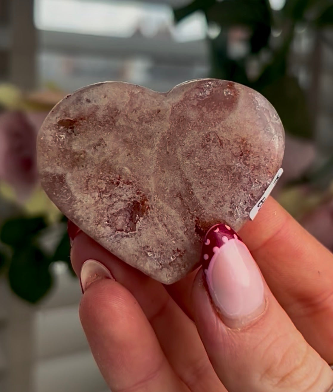 Mini pink amethyst heart - comes with stand
