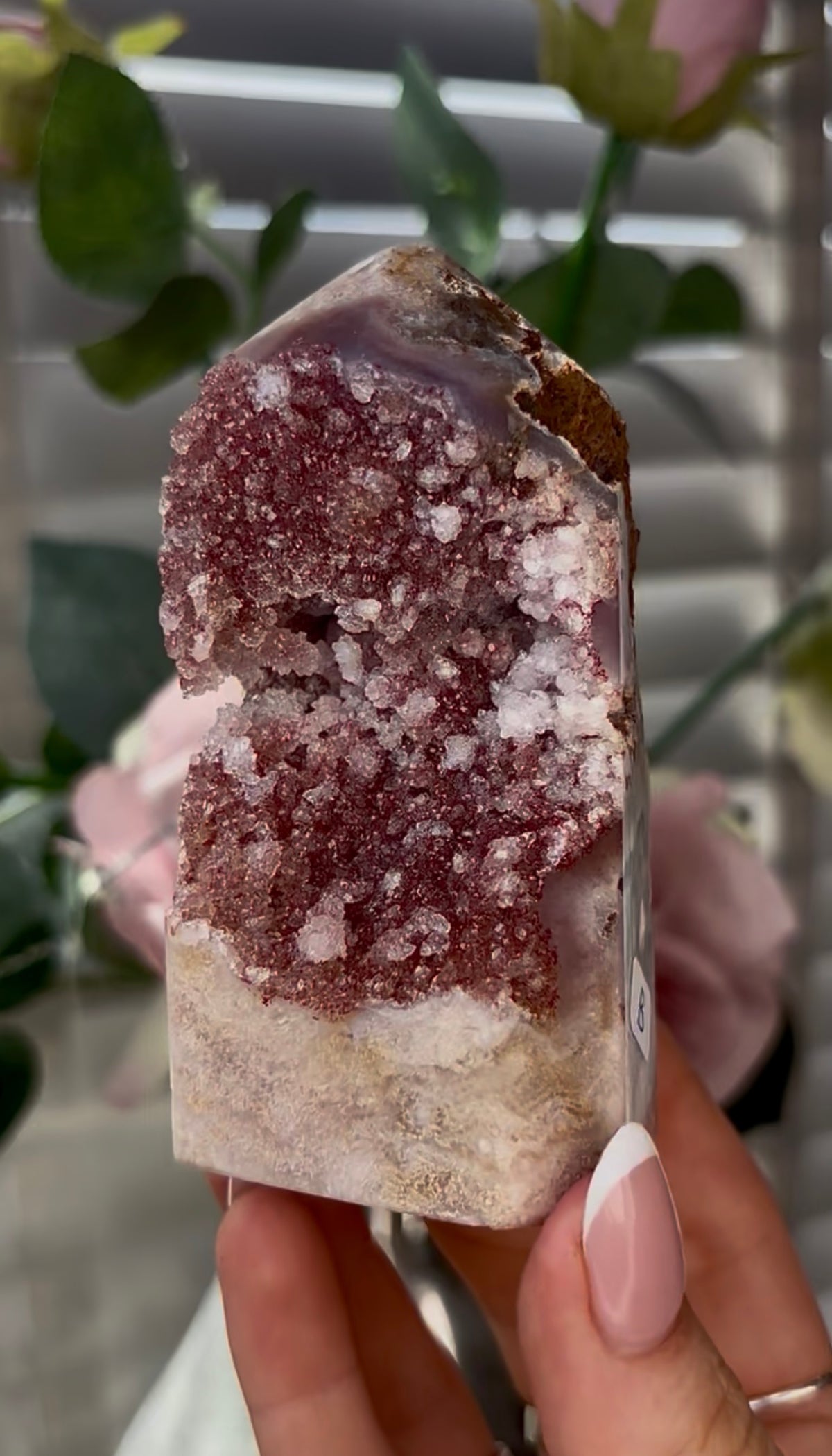Beautiful, hq, druzy, Pink amethyst tower 10cm(h) by 5cm(w)