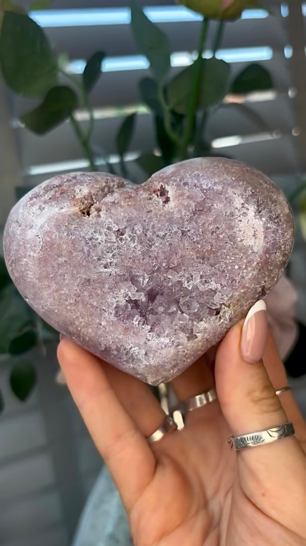 Gorgeous, pink amethyst heart - comes with stand