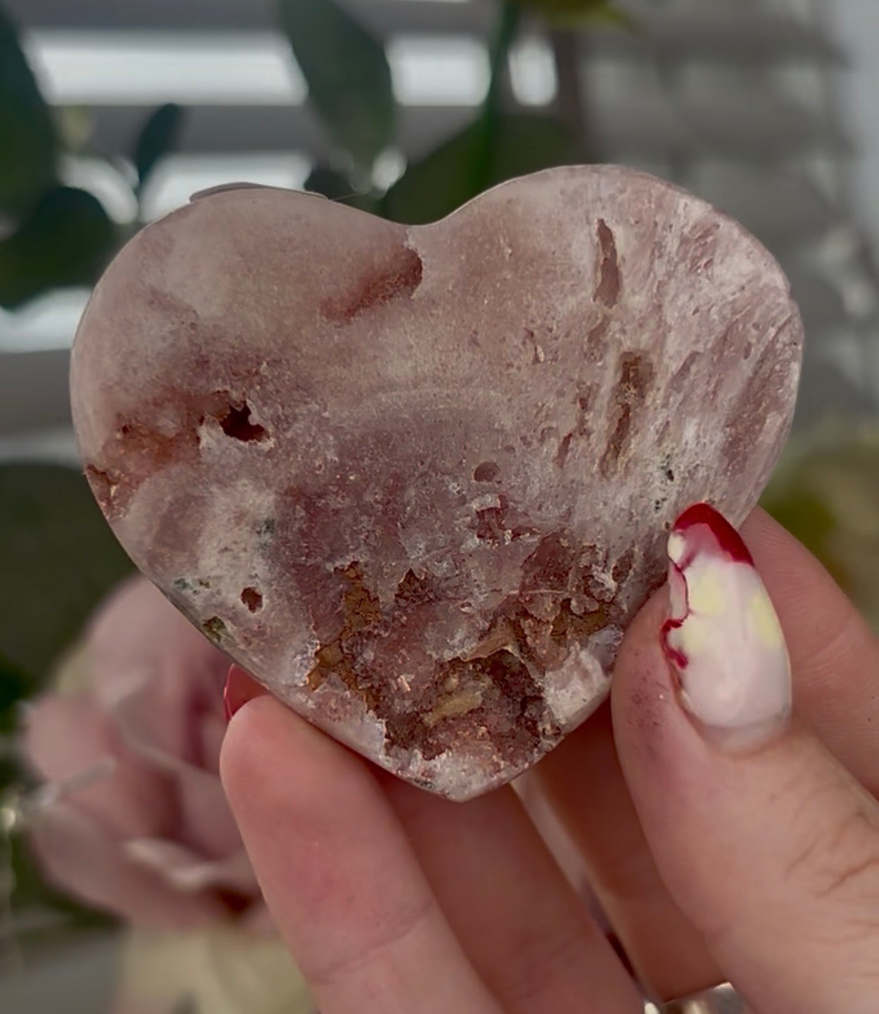 Mini pink amethyst heart - comes with stand