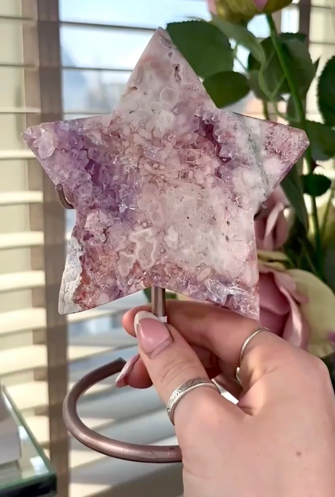 High quality pink amethyst star - comes with stand