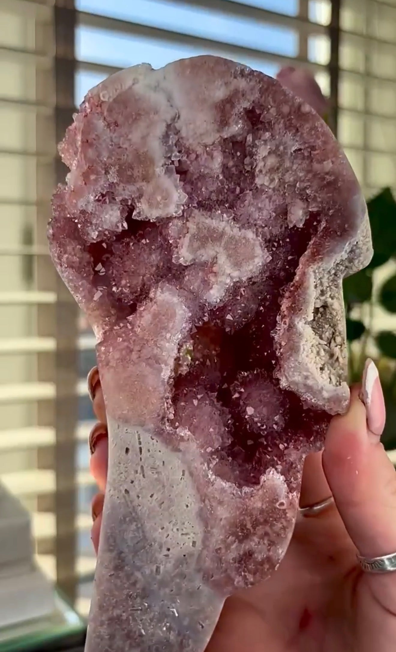 High quality, pink amethyst wings in reddish/deep pink tone - comes with stand
